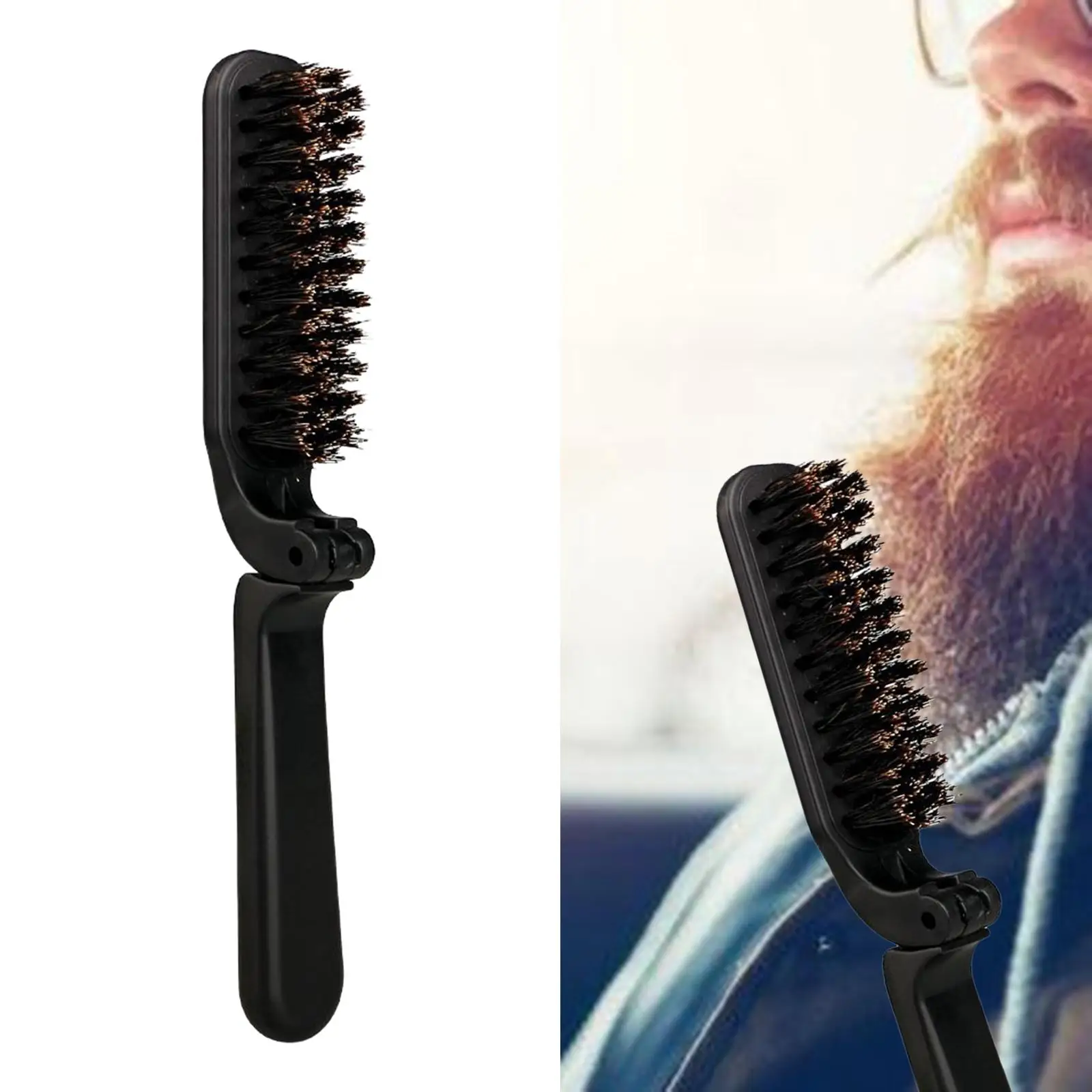 Pocket Beard Brushes Foldable for Beard Softening, Styling and Grooming Detangler Brush Portable Barber Hair Brush 