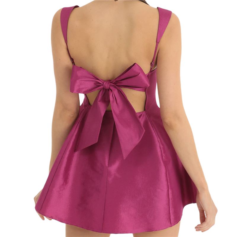 Satin Dress for Women Summer Solid Color Square Collar Sleeveless Backless A Line Mini Dress Elegant Party Dresses