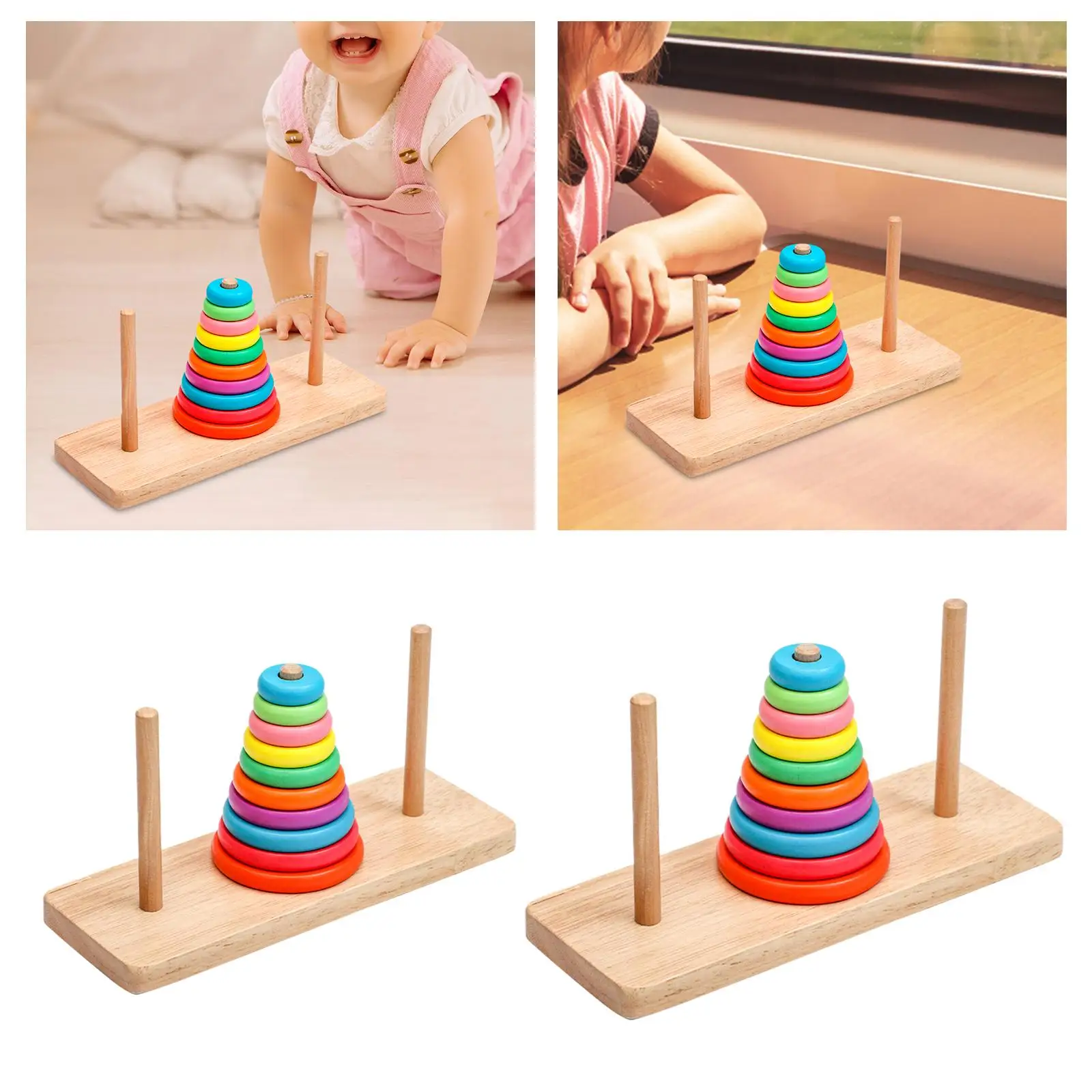 Wooden Tower Puzzle Toy Develop Logical Thinking Rainbow Color Collection Brain Teaser Gift Stack Sorting Toy 3 Year Old and up