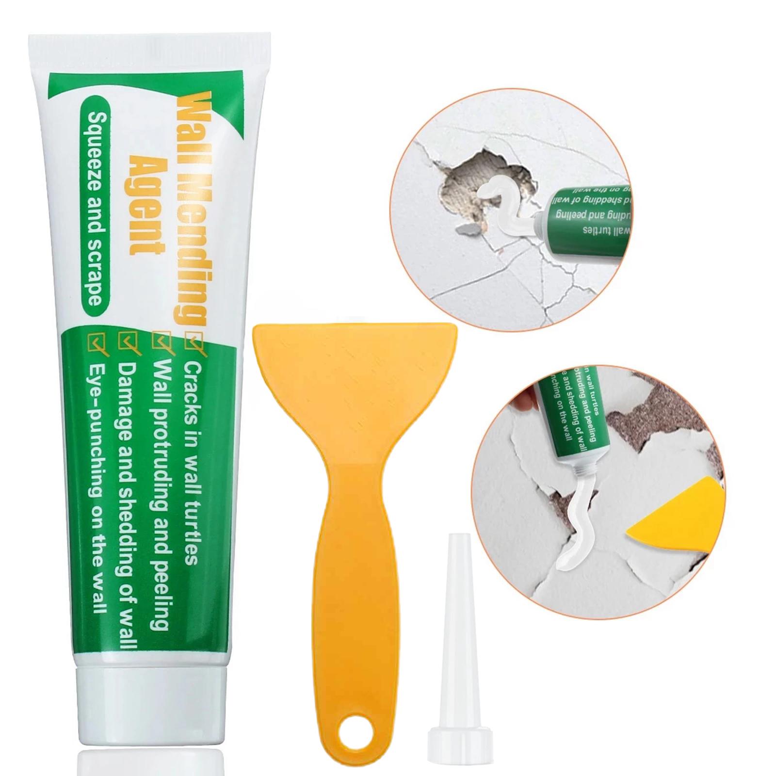 Wall Mending Agent Kit with Pointed Nozzle, Scraper Board, Wall Repair Cream Drywall Repair Putty for Peeling Holes and Crack