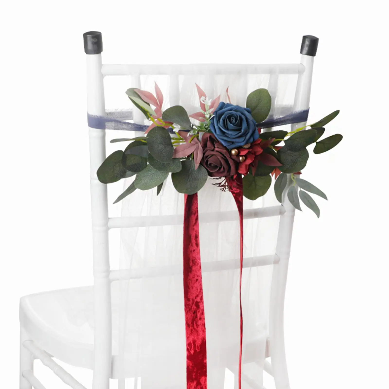 Chair Back Artificial Flower Burgundy and Navy Blue for Chair, Bench Church