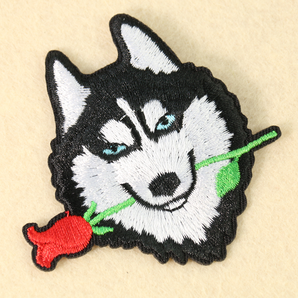 2 Stück Stickerei sibirischen Husky Rose Eisen auf Patches Applikation kreative lustige Abzeichen Stoff Aufkleber DIY Nähen Stoff Dekorationen – Detail 6