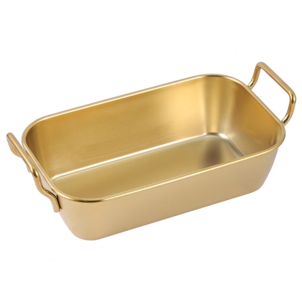 Gold Plated Square Dish With Handle Large Size: 10 X 18 X 4.5Cm