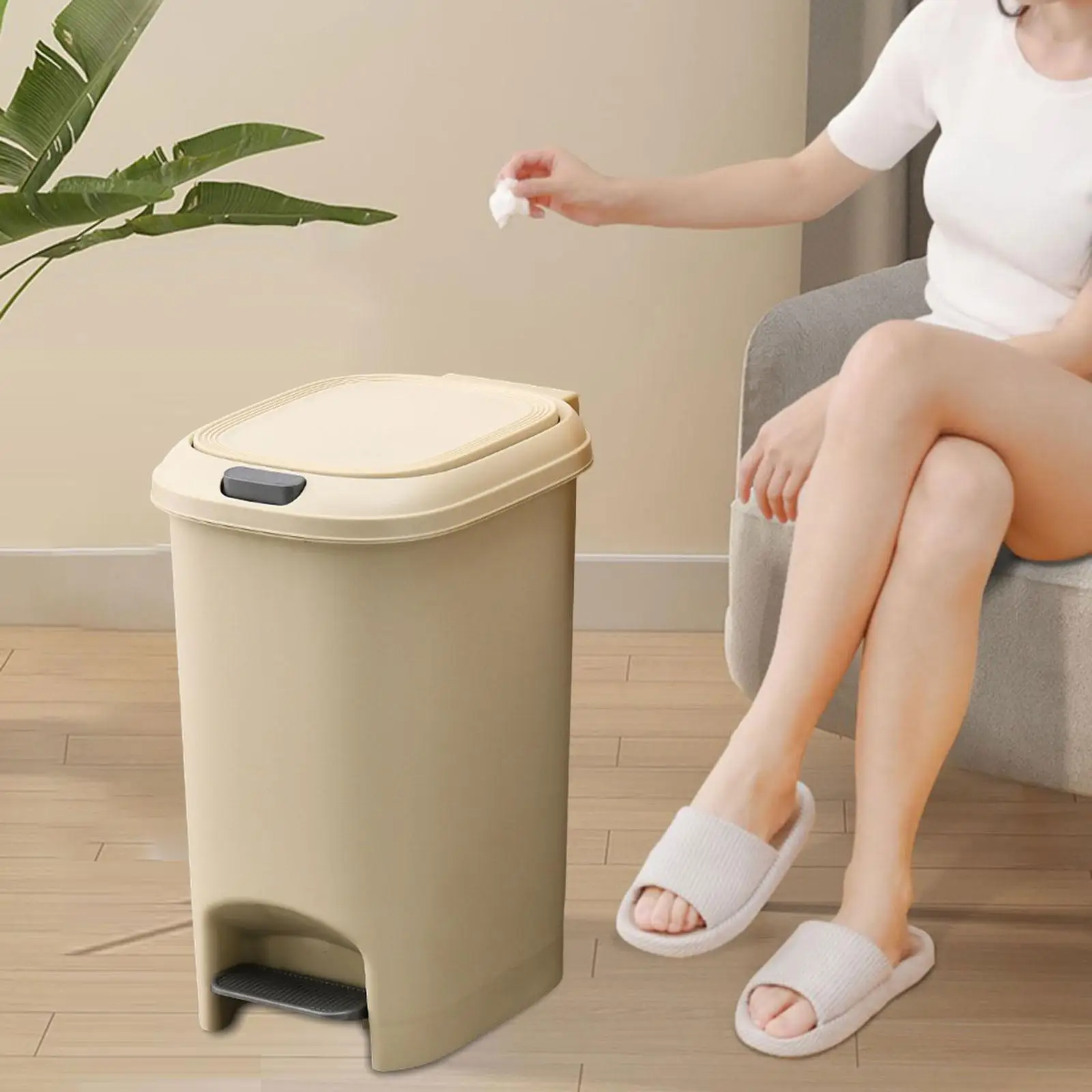 Step Trash Can with Light Close Lid Simple 2 in 1 Foot Pedal Press Type Garbage Bin for Restroom Restaurant Sunroom Toilet Hotel