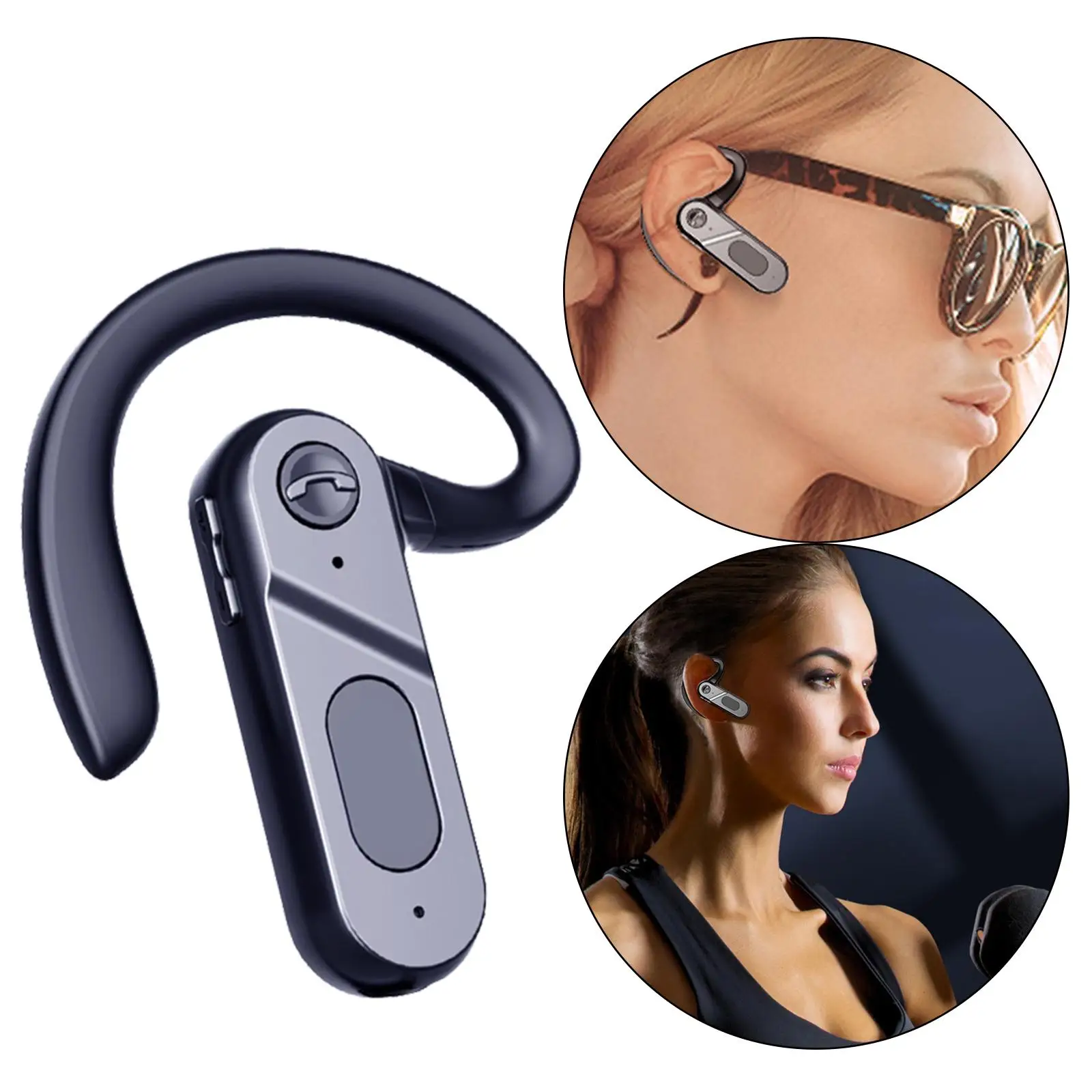 Bone Conduction Wireless Bluetooth Ear Hook V5.2 Open-Ear Noise Cancelling IPX7 Waterproof Headset for Sports Office Business