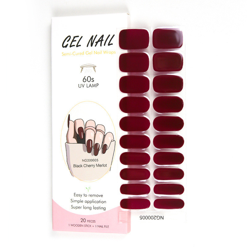 Best of 20 / 16Tips / Sheet Semi-Cured Gel Nail Patch Wine Red Adhesive Sliders Long Lasting Full Gel Nail Stickers Harden In UV Lamp Need Reviews & Tips