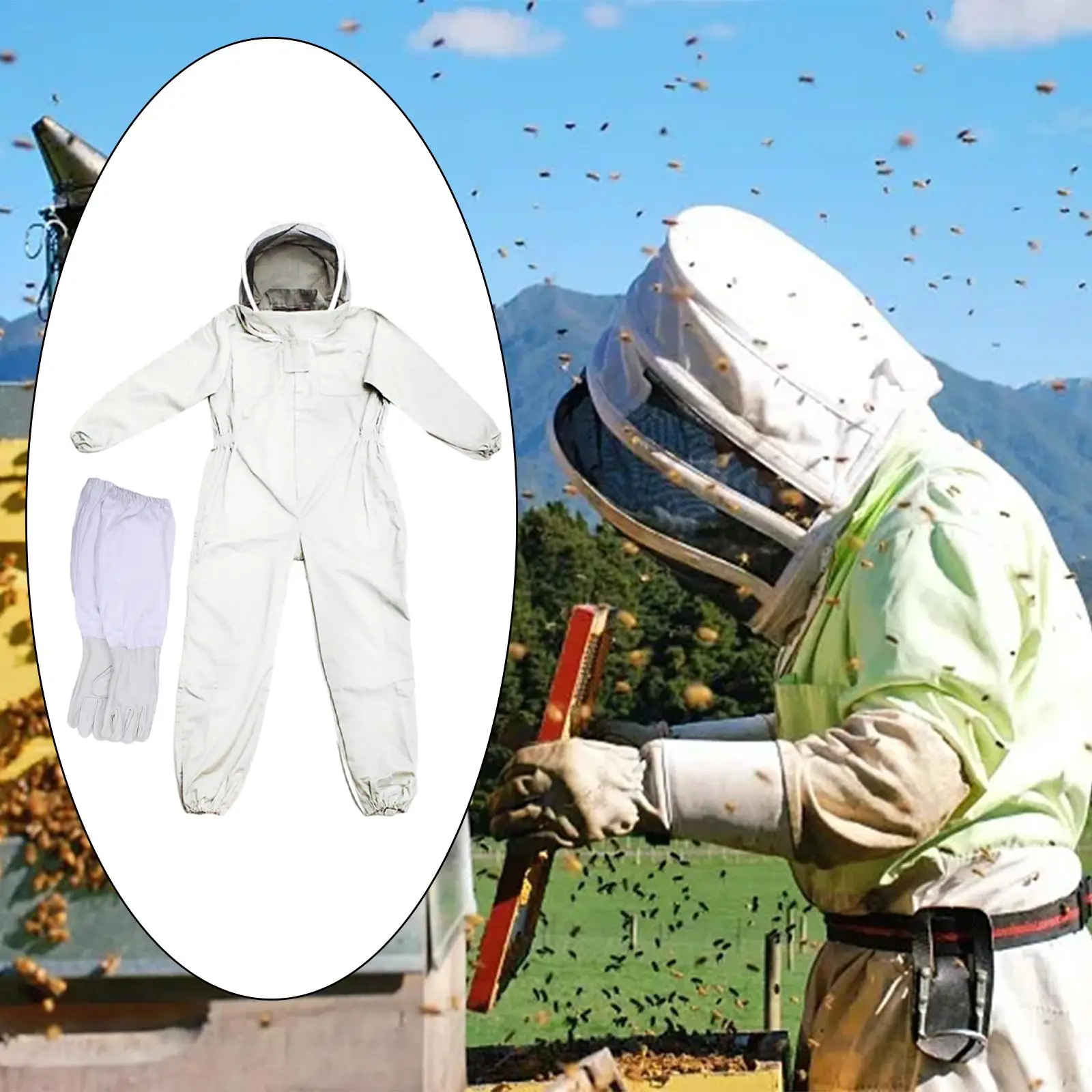 Beekeeping Suit, Farm Keeping Smock Suit with Gloves Jumpsuit with Ventilated