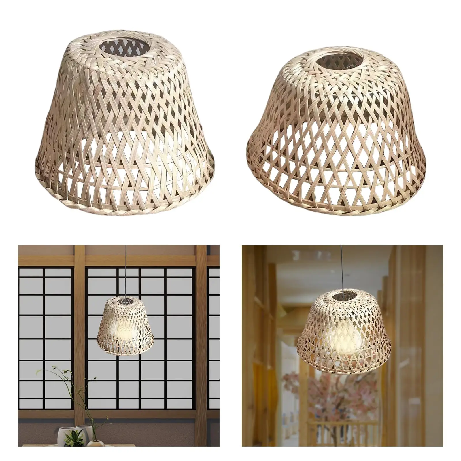 Retro Style Bamboo Weave Hanging Lamp Shade for Living Room ,Easy Installation House Decoration Dust Proof Ceiling Lantern Cover