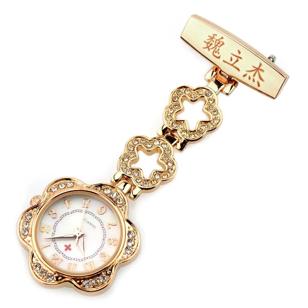 Crystal Rhinestone Flower Round Dial Nurse Watch Brooch Tunic Fob Watch Quartz