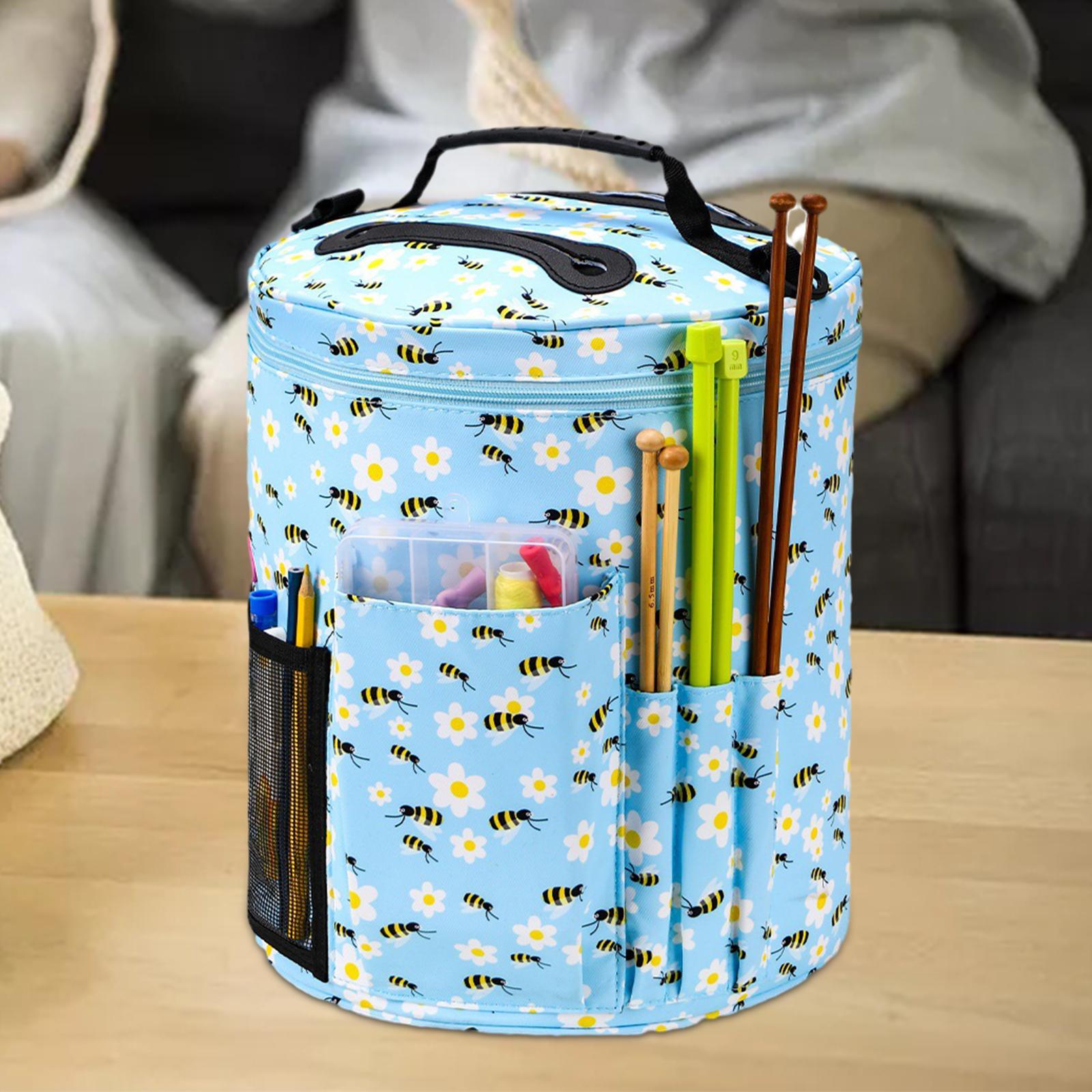 Yarn Storage Case Knitting Bag Crocheting Large Capacity Lightweight Multipockets Zippered Small Travel Organizer with Yarn Hole