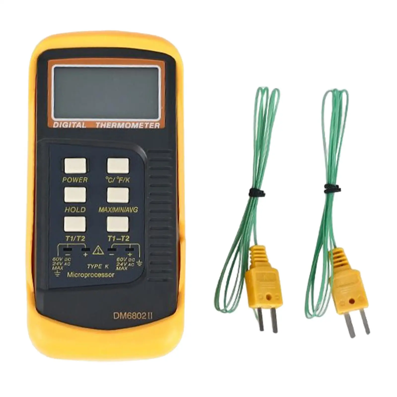 6802II Thermometer Temperature Meter Two Channels Handheld Digital Thermometer Sensor with Pipe Clamp Desktop Measurement Meter