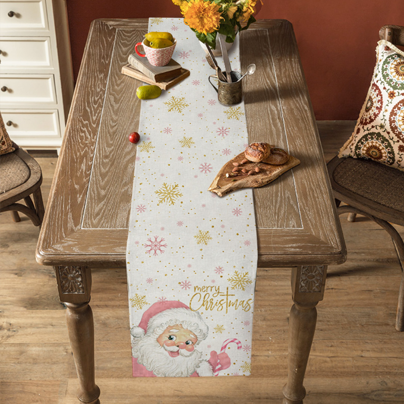 Description Picture 6 of itemMerry Christmas Pink Old Man Snowflake Candy Wedding Decoration Table Table Runner Kitchen Coffee Table Table Runner Home Decor