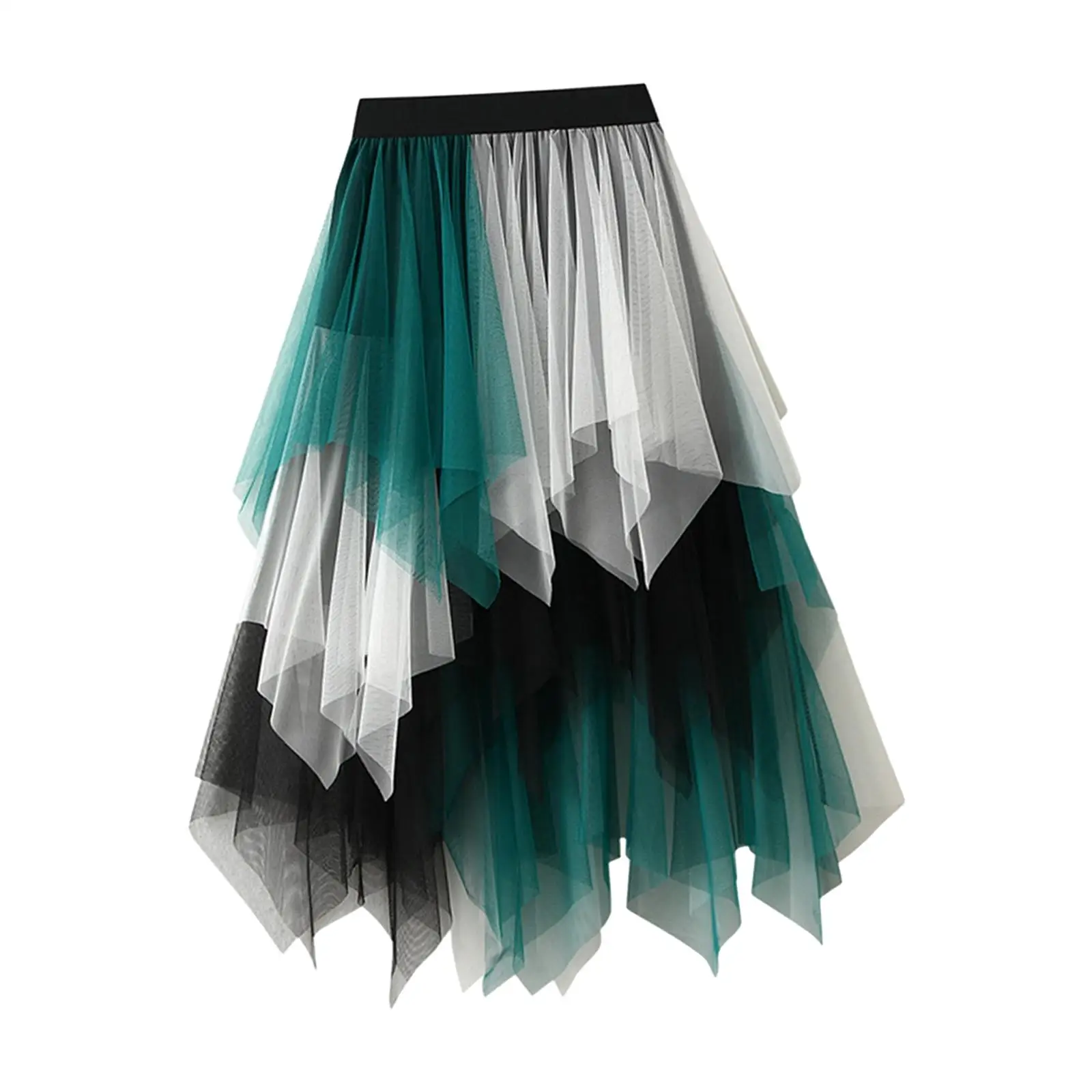 Women`s Tulle Skirt High Low Asymmetrical Elastic High Waist A Line Tutu for Stage Performance Wedding Formal Casual Daily Wear