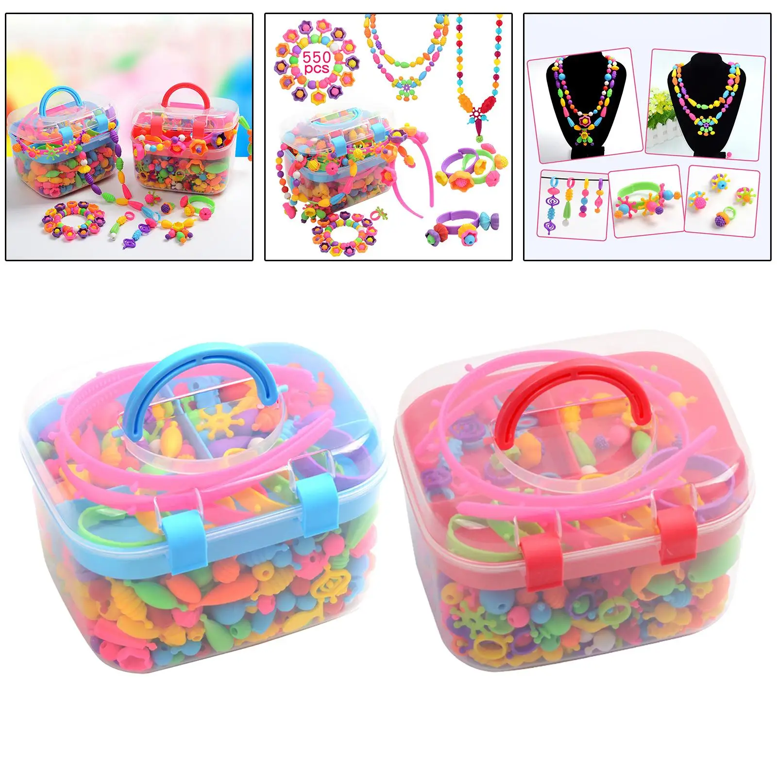 550pcs Pop Beads DIY Kids Jewelry Making Kit Jewelry Set Toys Crafts Arts Snap Together Beads for Hairband Earrings Girls