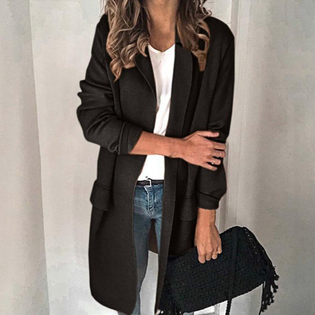 Title 5, Women Long Blazer Solid Color Loose Cardigan Lo...