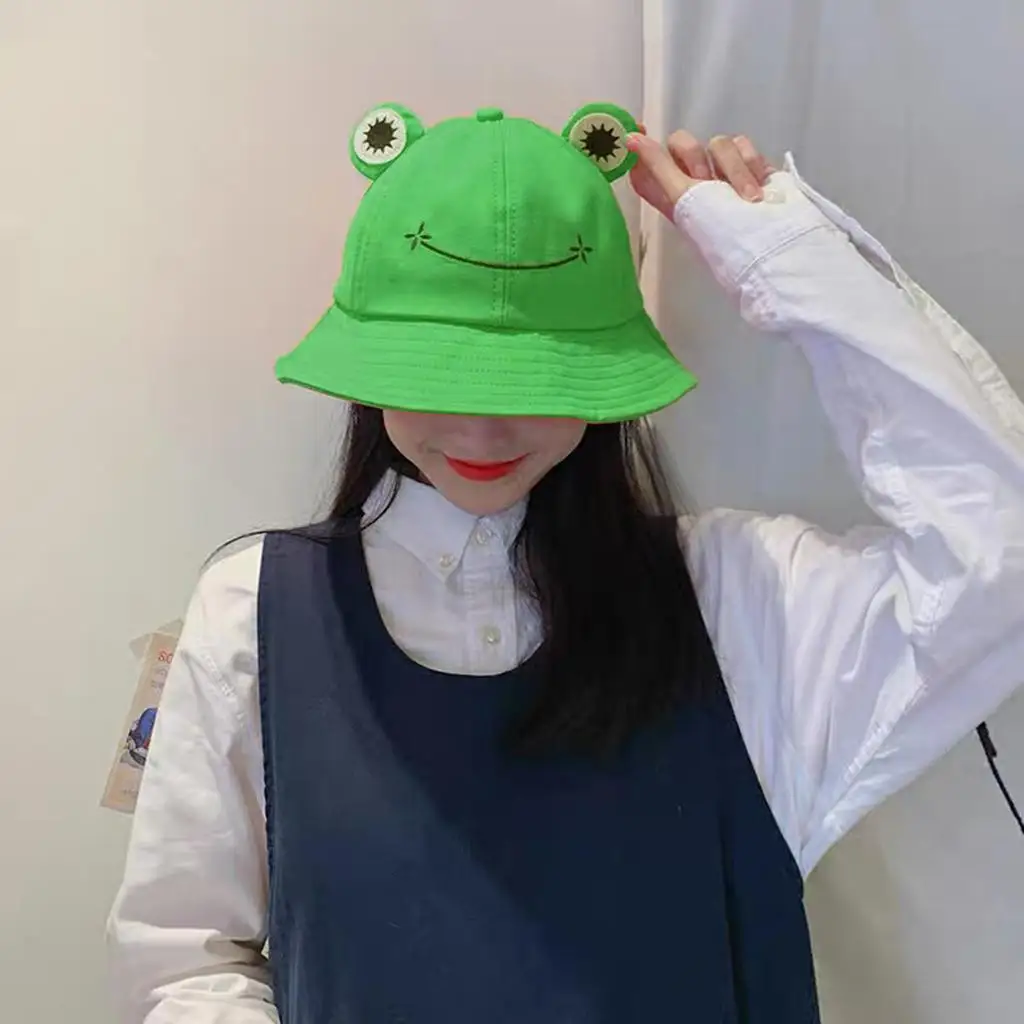 Adults Cotton Frog Bucket Hat Summer Travel Beach Sun Hat Wide Brim Fisherman  for Women Ladies