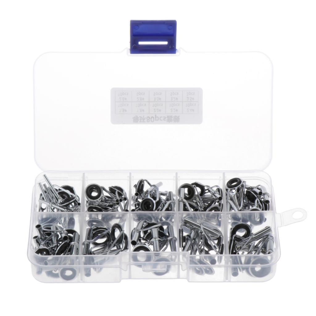 80 Piece Fishing Rod Guide Tip Replacement Repair Kit 1.5 # -3.5 # Tips