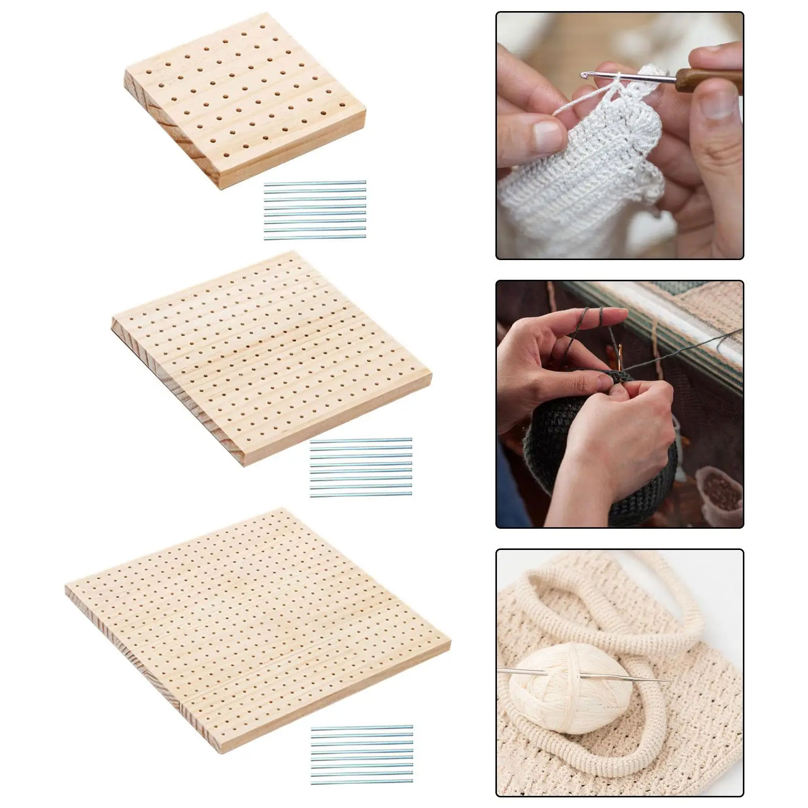 Wooden Crochet Blocking Boards Wooden Board with 8 Stainless Steel Rod Pins for Granny Squares Mother Crochet Projects Beginners