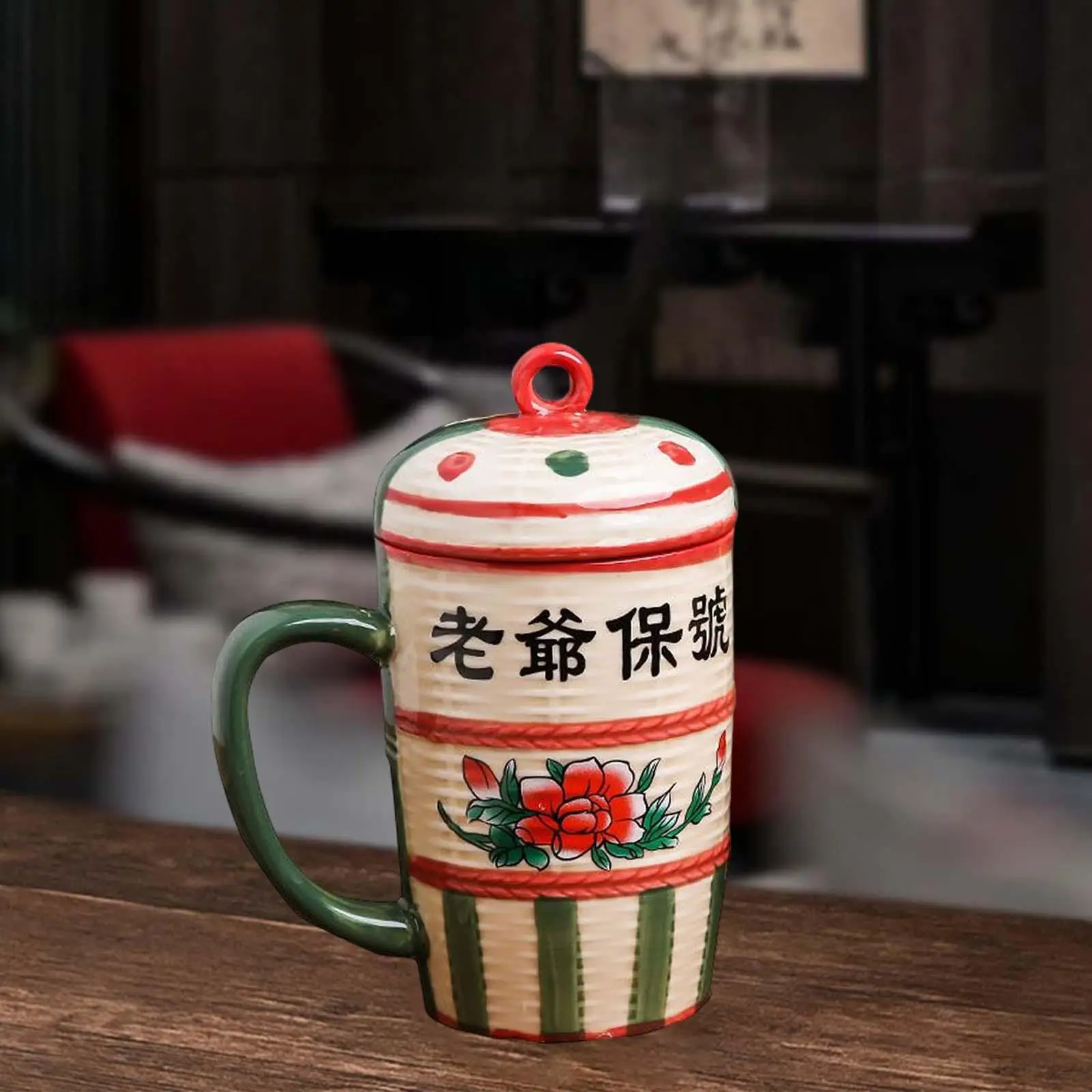 Ceramic Chinese Style with cover Personality Dustproof Creative Coffee Mug for Tea coffee Anniversaries Holiday