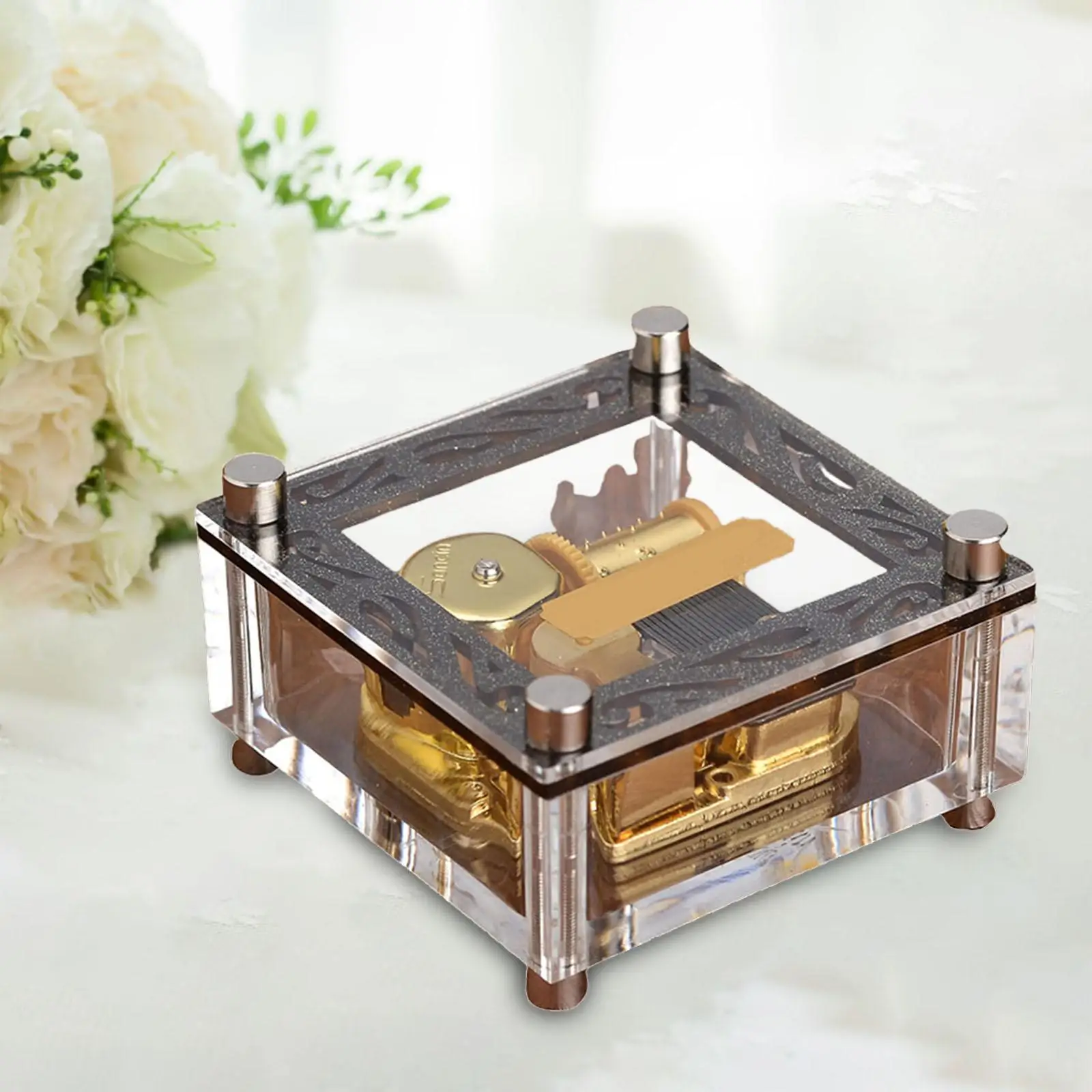 Fashion Music Box Acrylic with Gold Plating Transparent Portable for Birthday Gift Christmas Valentine Families Girls Boys