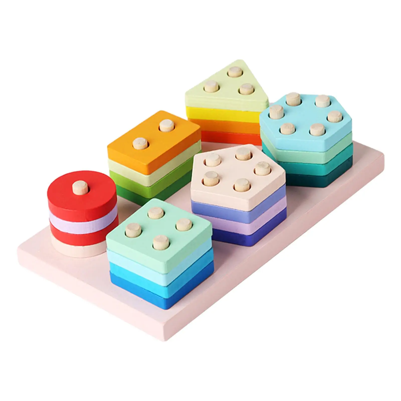 Wooden Sorting Matching Puzzle Bright Color Educational Toy Hand Eye Coordibation Shape Color Recognition for Kids Boys Girls