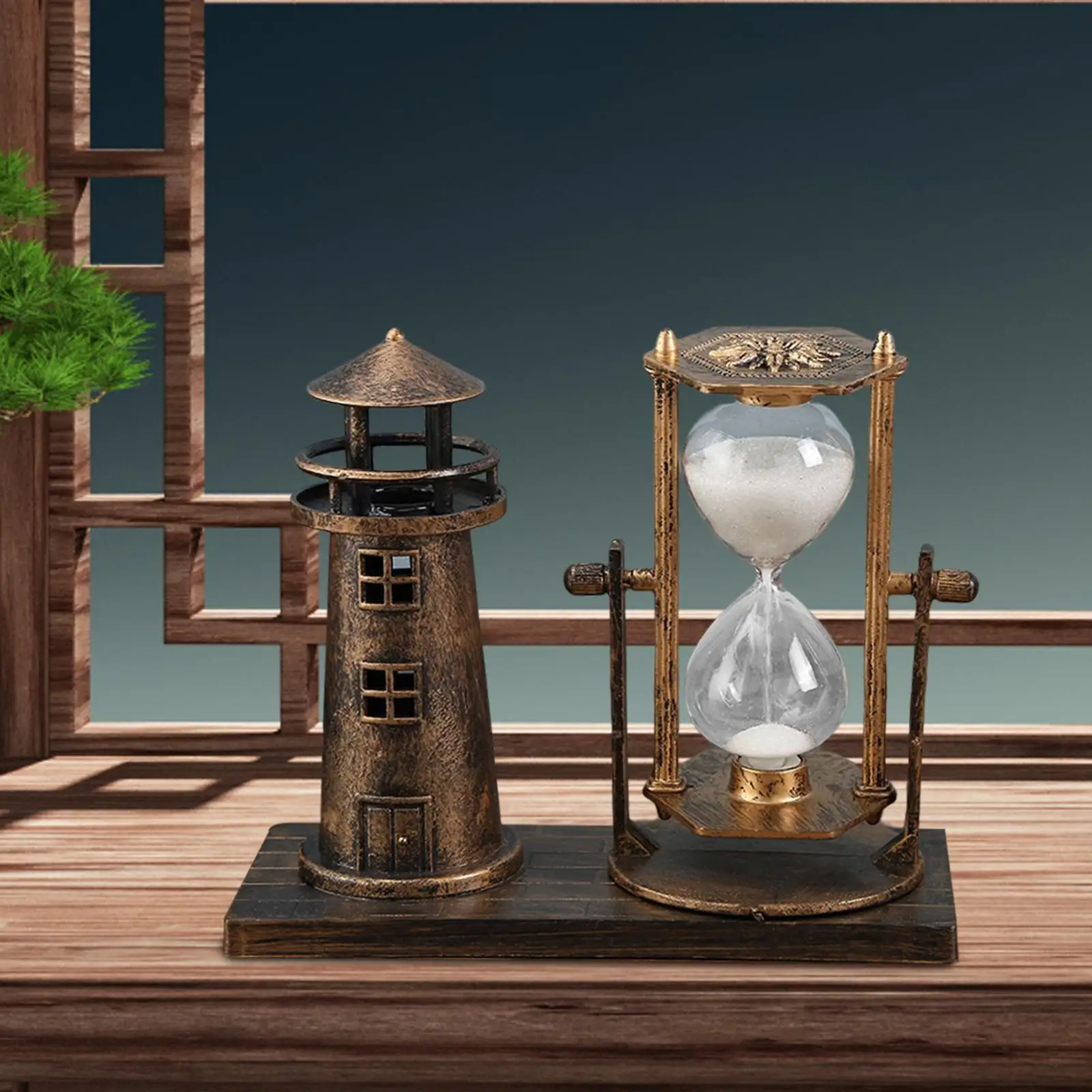 Retro Style Lighthouse Hourglass Sand Timer Decorations Statue Centerpiece Ornaments for School Tabletop Office New Year Gift
