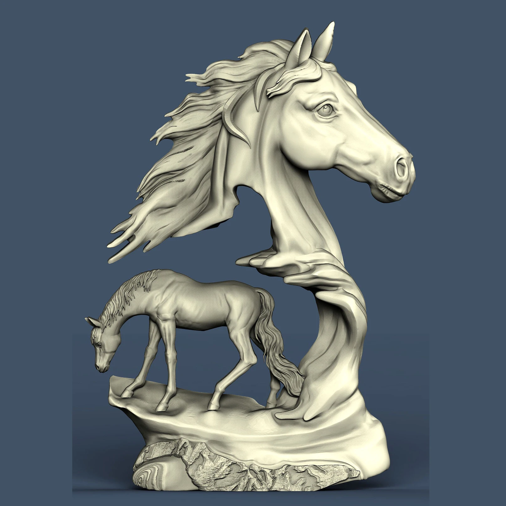 Two Horses Animal 3D STL Model for CNC Router Engraving & 3D Printing Relief Support ZBrush Artcam Aspire Cut3D wood drill bit