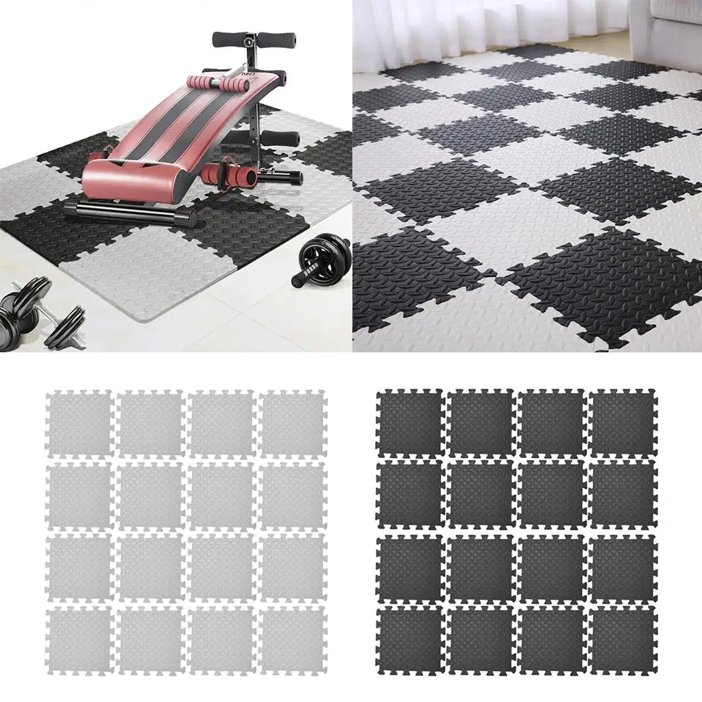 16pcs Floor Mat Exercise Gym Rubber Flooring Tiles Garage Home Fitness Yoga Puzzle Workout Mat Set Kids Training Squares Carpet