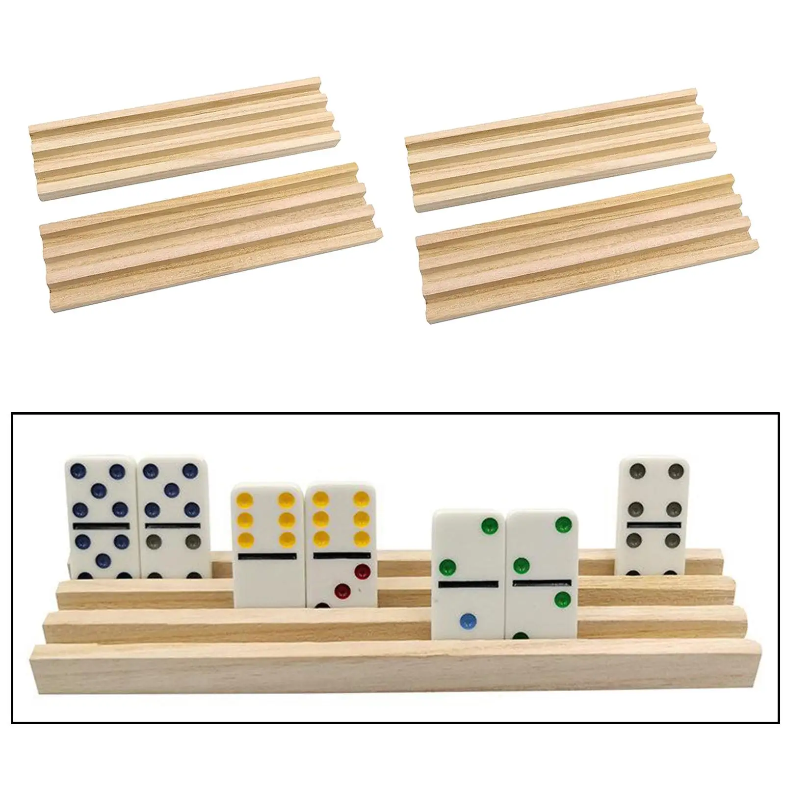 4pcs Unfinished Wooden  Tile Holder Trays Racks Organizer for Board 