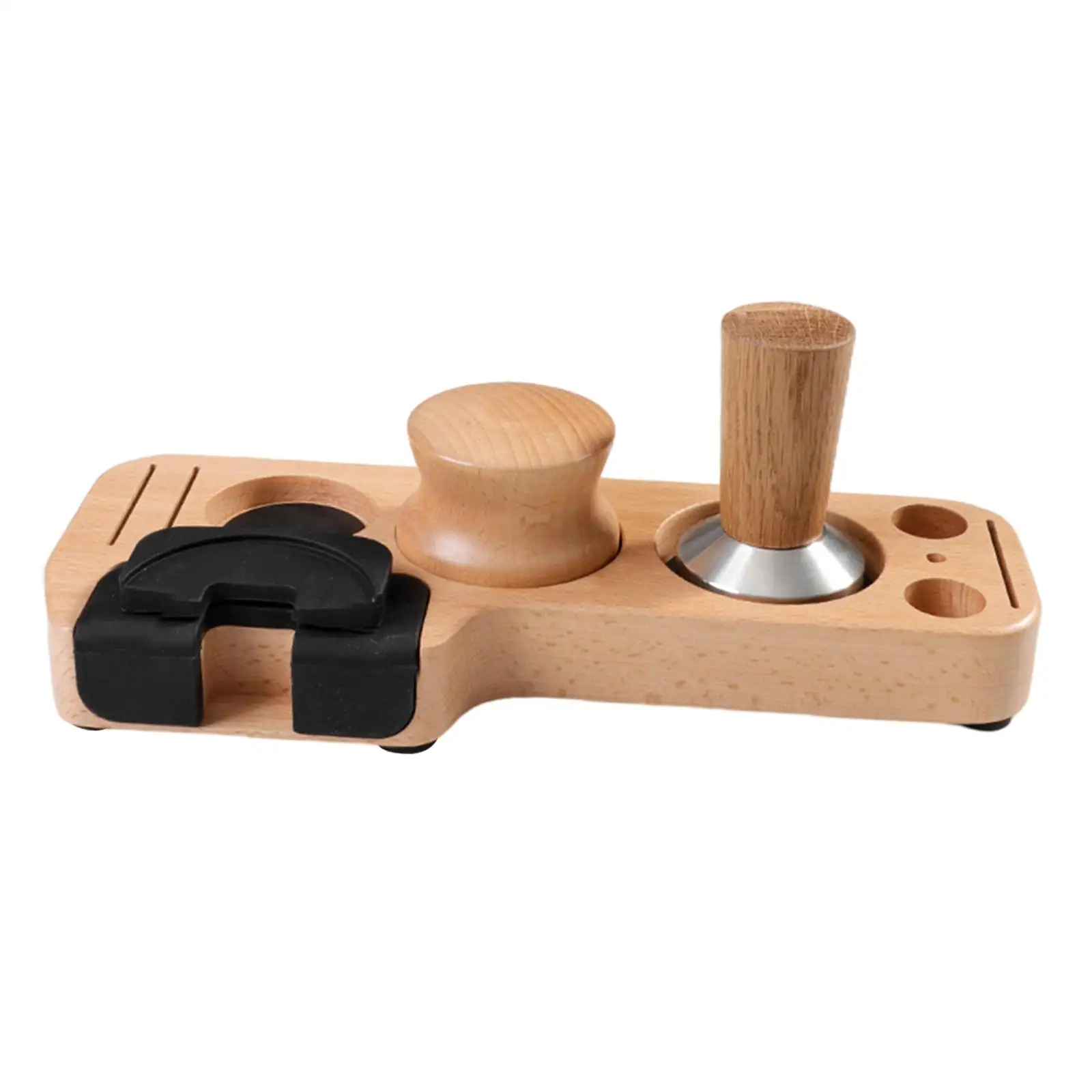 Espresso Tamping Stand Set Anti Slip Cafe Machine Supplies Wood Coffee Filter Tamper Holder Kits for Tearoom Counters Coffee Bar