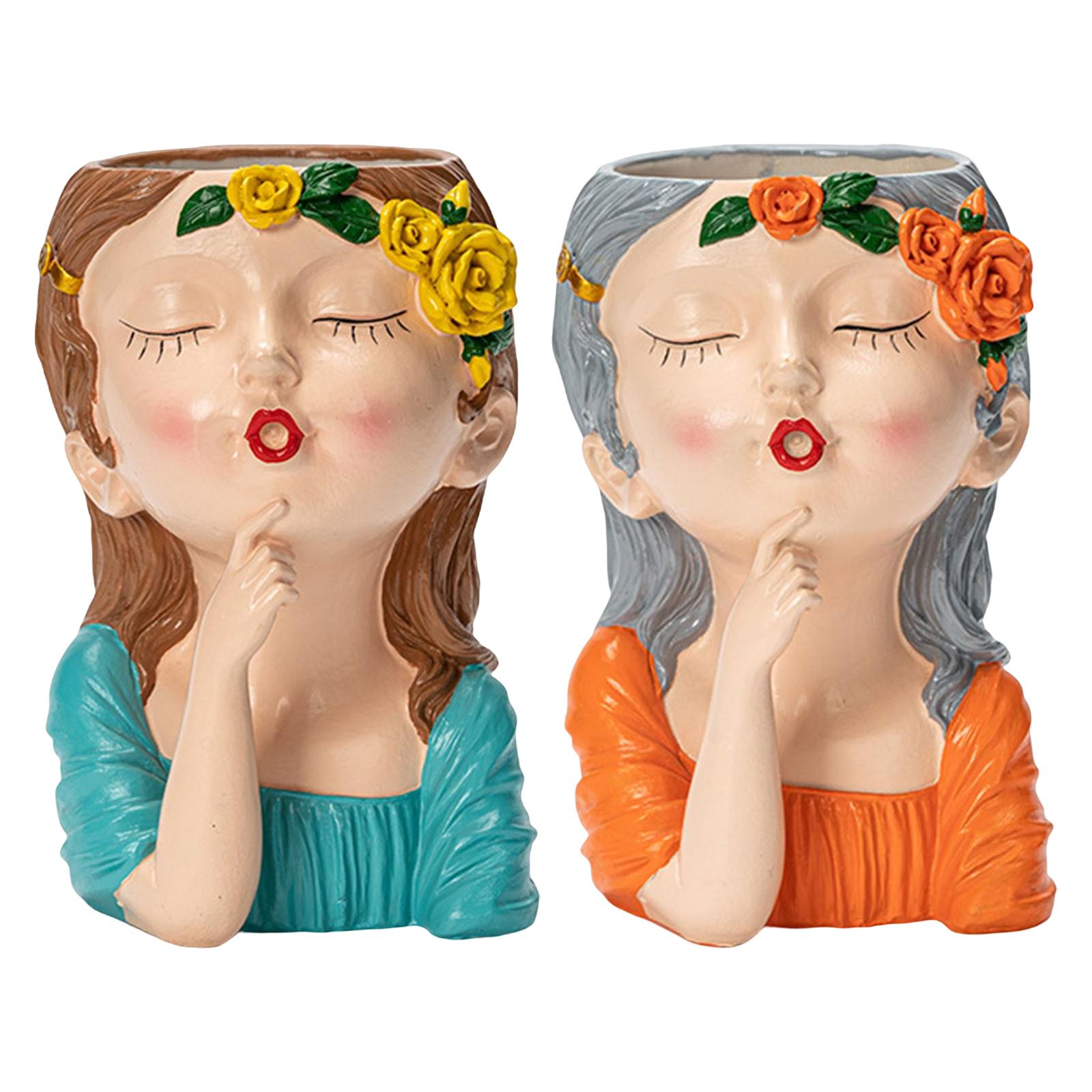Creative Human Head Sculpture Vase Succulent Pot Sculpture Unique Bust Vase Plant Pot Fresh Portrait for Home Decoration Garden