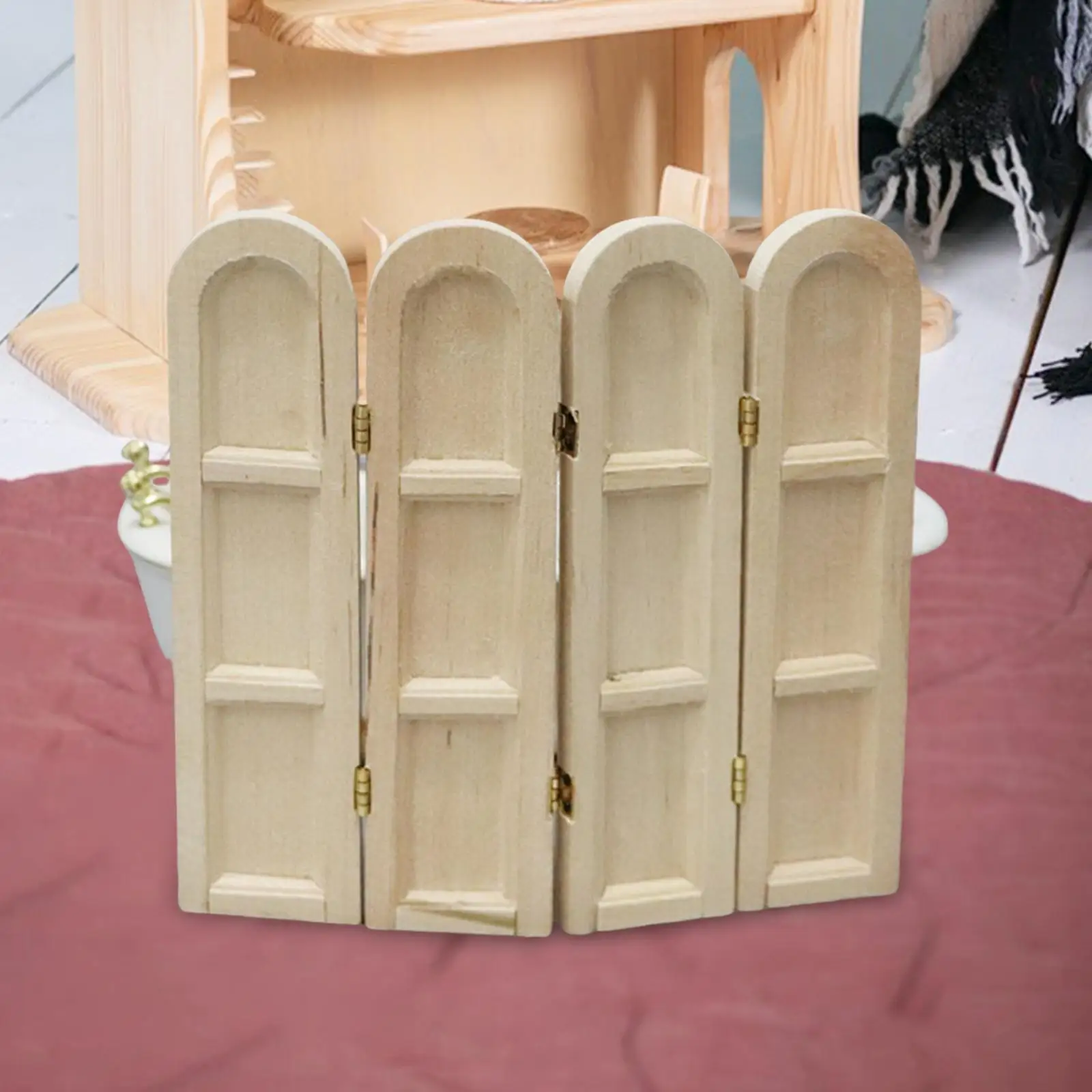 1:12 Dollhouse Folding Screen Wood Retro Photo Props Dollhouse Furniture for Living Room Bedroom Office Kids Play Toy Life Scene