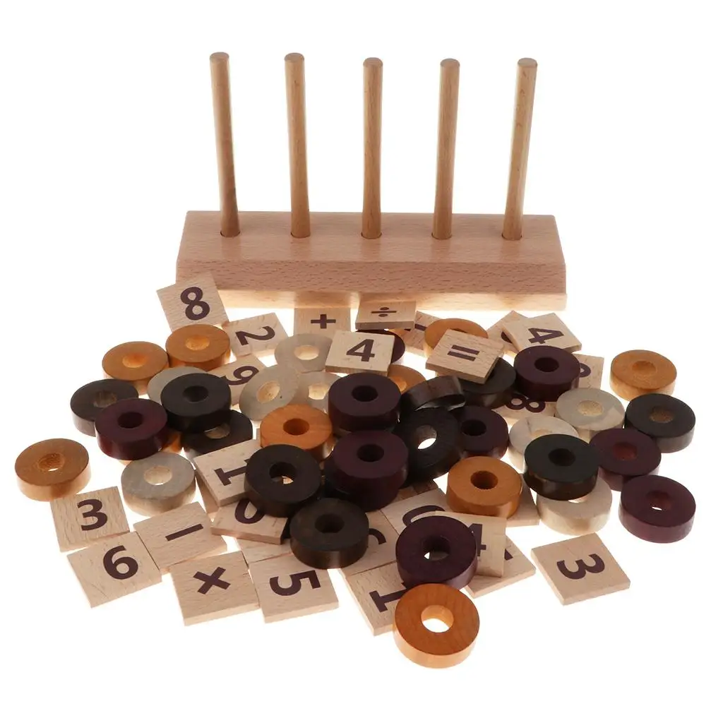 76pcs Wooden Montessori Numbers Counting & Calculating Mathematics Blocks Children Kids Math  Activity