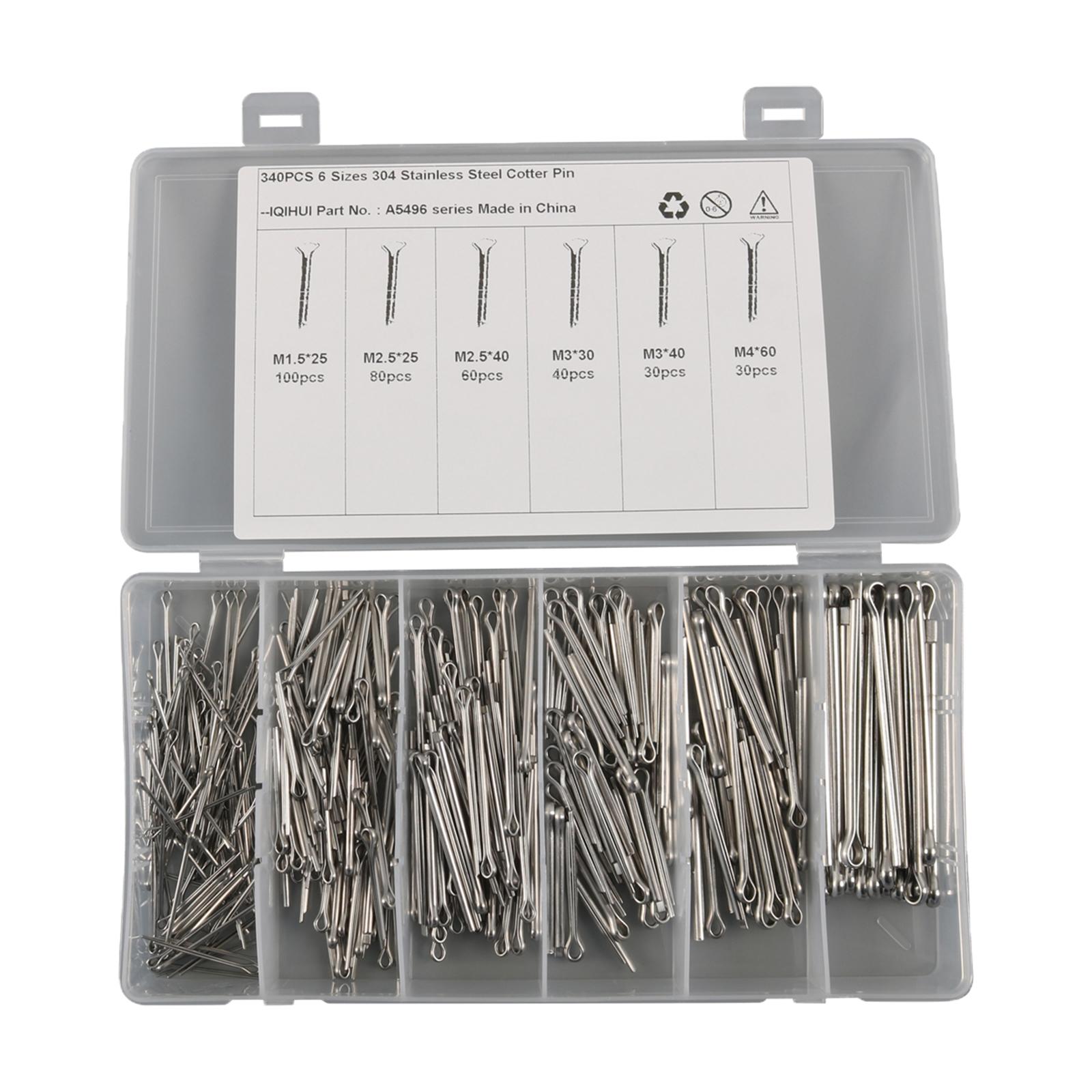 Cotter Pin Assortment Kit Heavy Duty M1.5 M2.5 M3 M4 340 Pieces Split Pin Fastener Clips for Small Engine Repair Mechanics