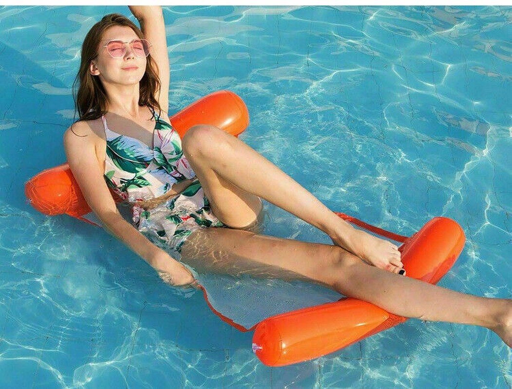 Title 3, Inflatable Floating Water Hammock Float Pool Lo...