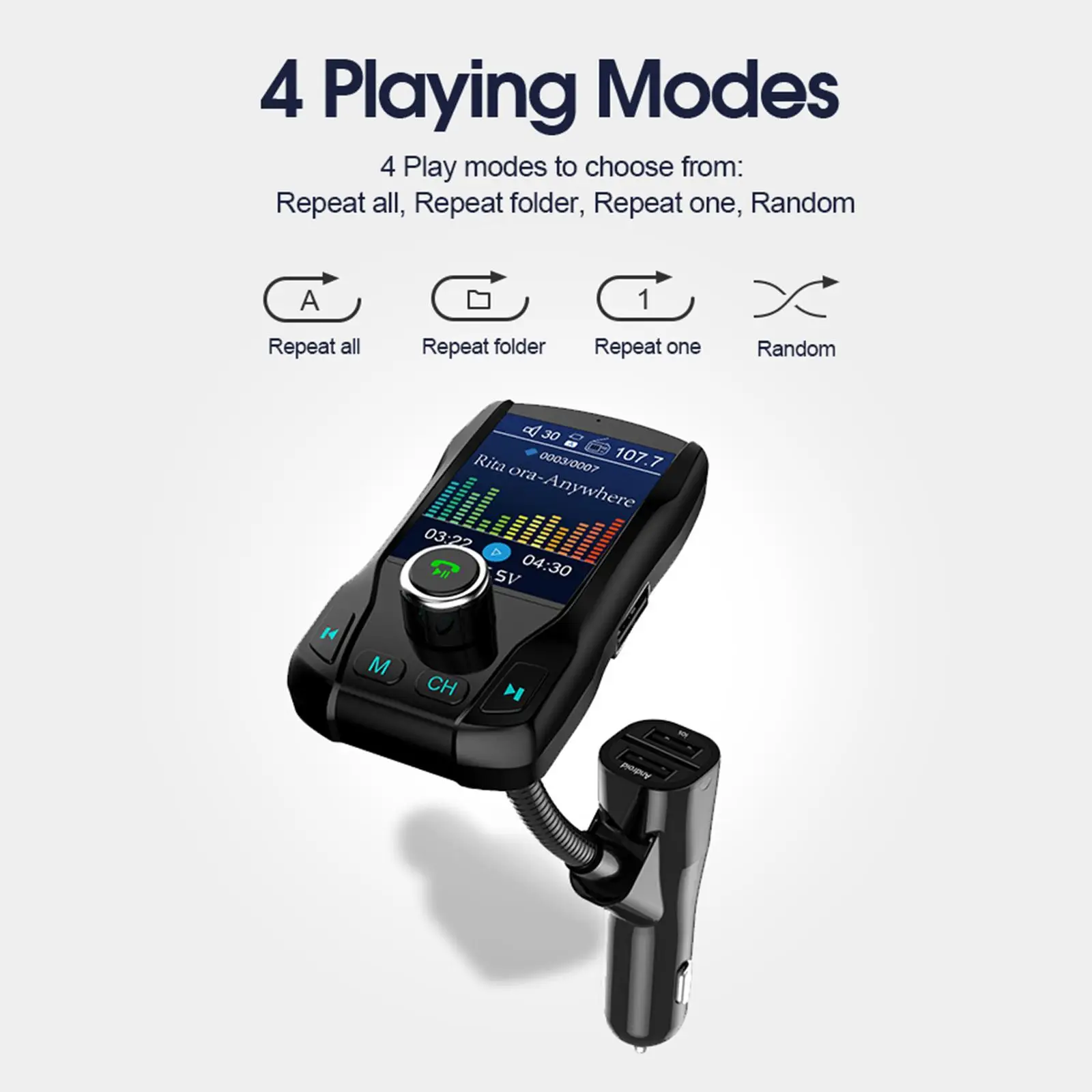 Bluetooth 5.0 Car FM Transmitter Radio 5V Car Adapter Car MP3 Player w/ 1.8 Inch Color Display 2 Port USB Charge w/Mic