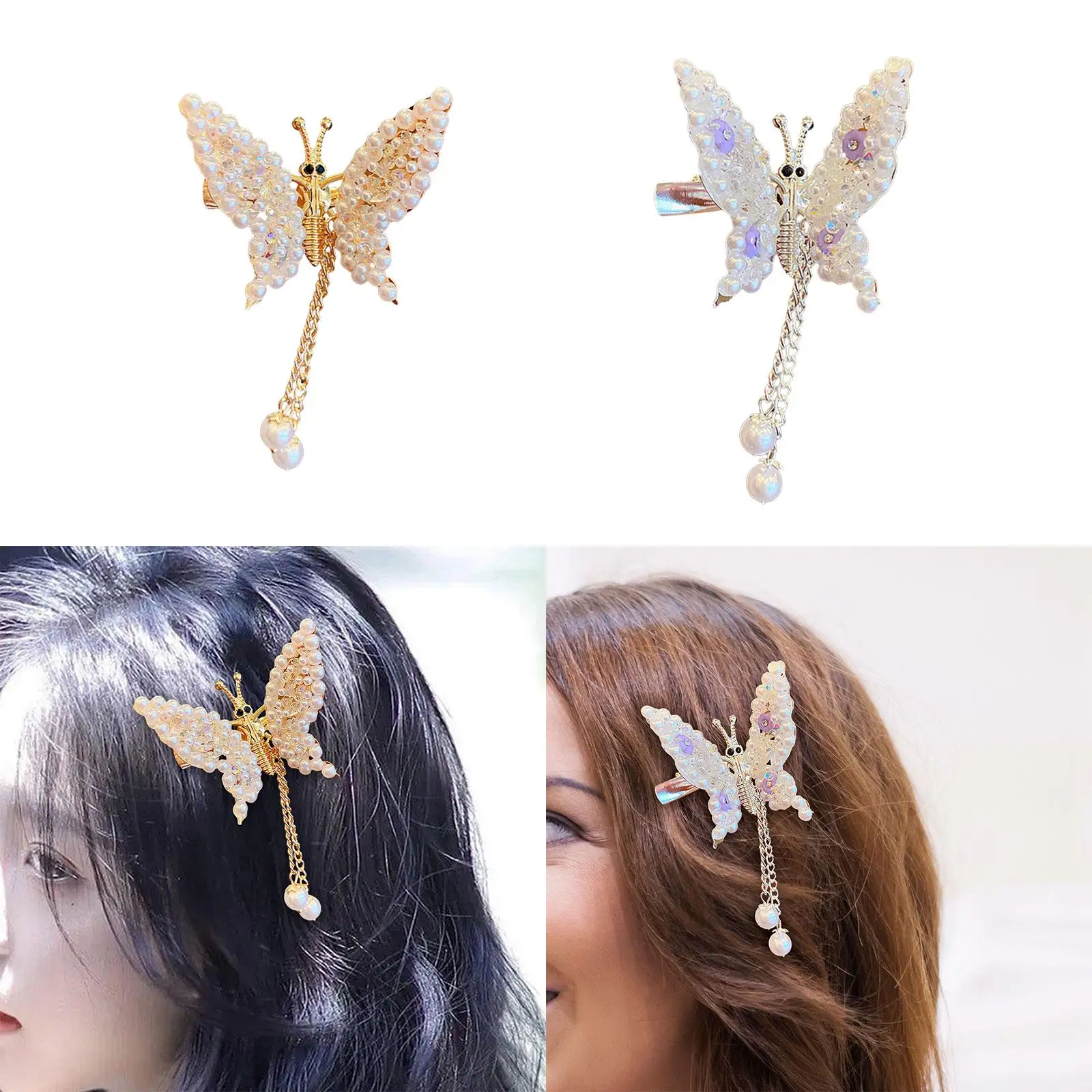 2 Pieces Moving Butterfly Hair Clips Bride Wedding Moving Wing Headpiece Hair Clamps Cute Head Pieces Hair Accessories for Girls