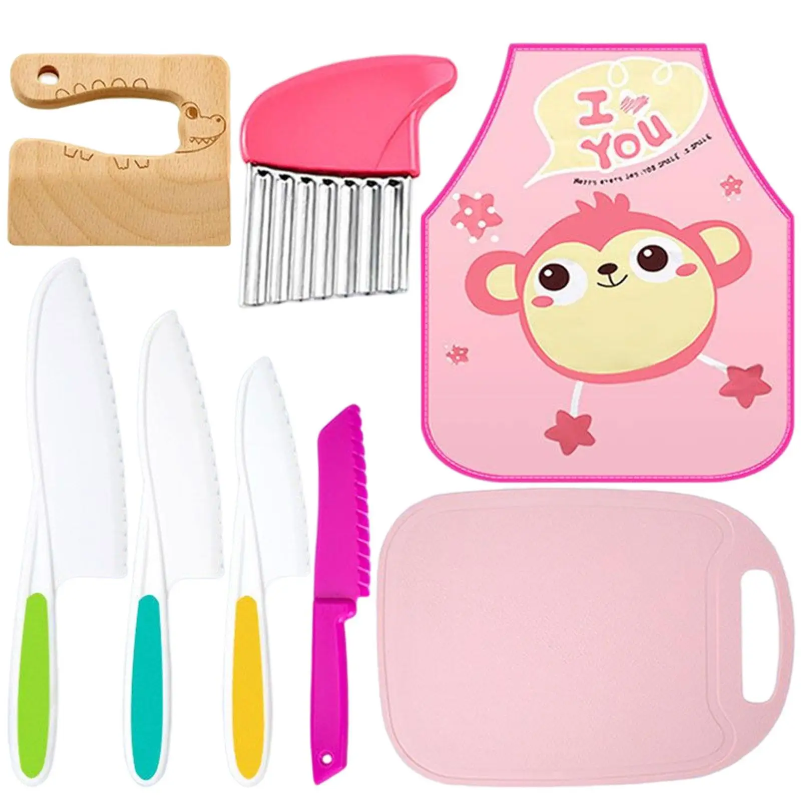 8x Children Apron and Cutting Board Cooking Toys Early Educational Toy for Toddler Holiday Gifts
