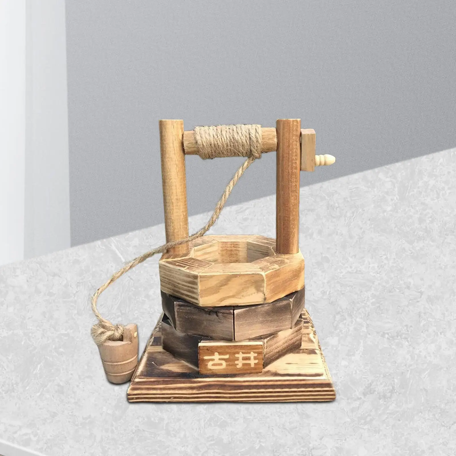 Simulation Wooden Well Model Miniatures Collectible Ornament Desk Decoration