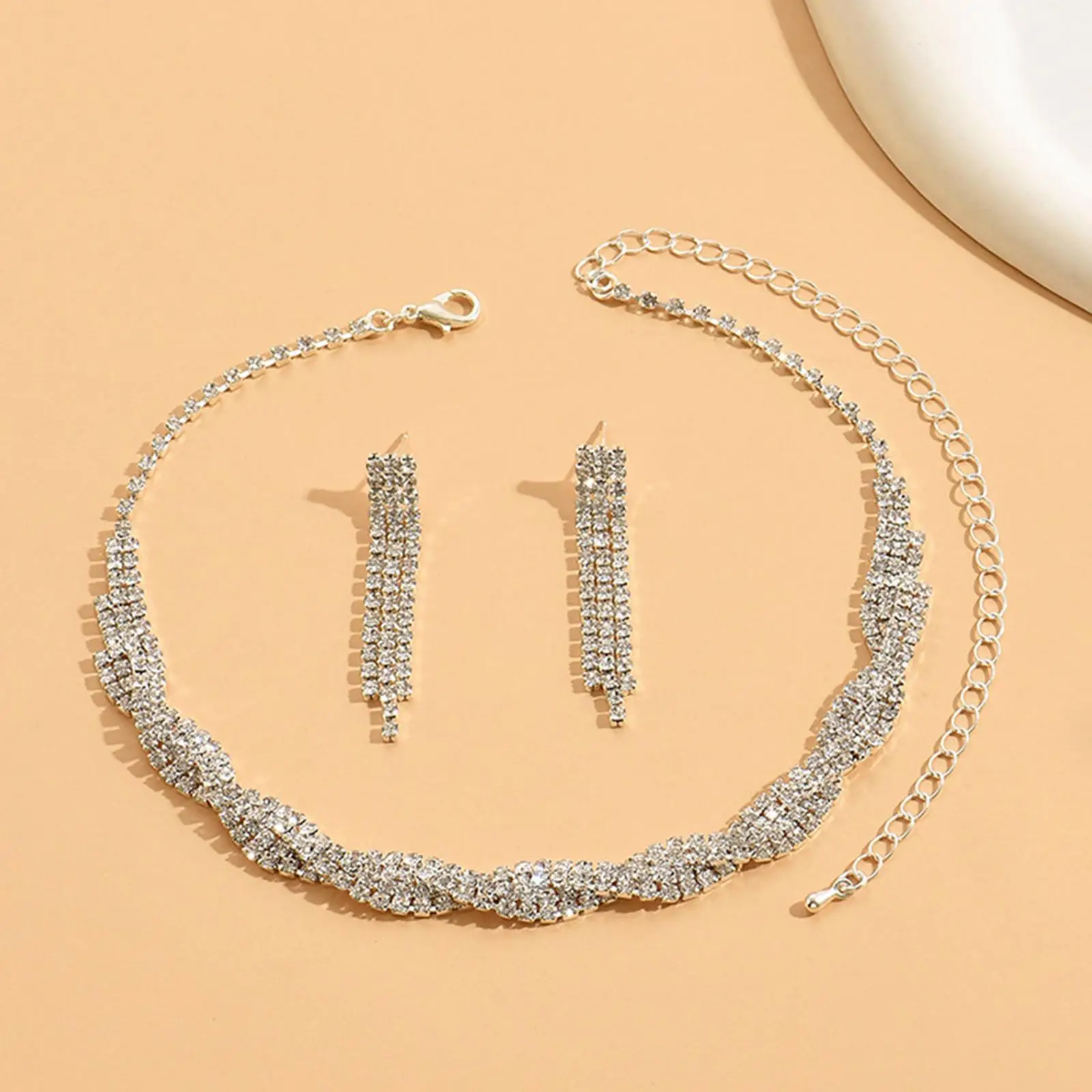 Fashion Wedding Jewelry for Bride Women Bridesmaid Rhinestone Necklace Earrings for Dinner Party Prom Dating Wedding Anniversary