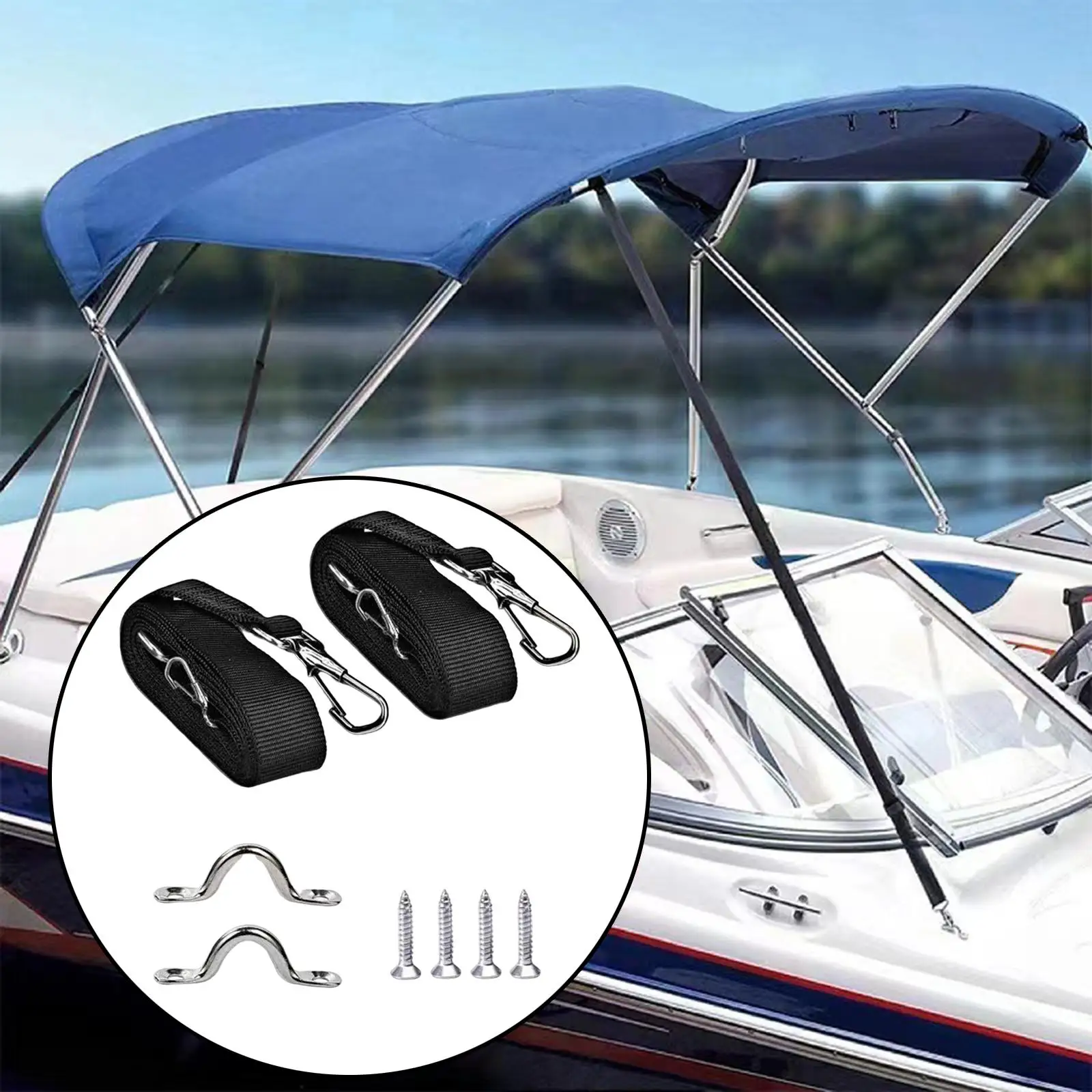 2x Adjustable Bimini Top Straps with Loop Snap Hooks Pad Eye Straps Tie Down Webbing Straps Bimini Awning Straps for Canoe