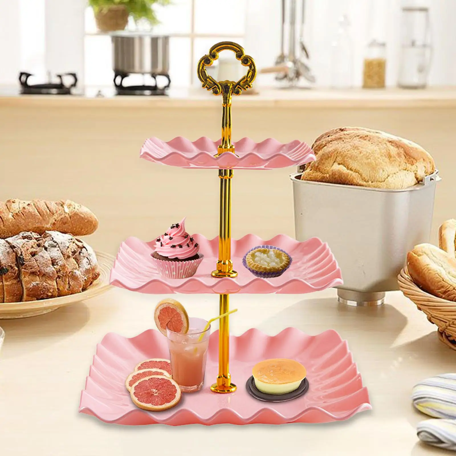 Cupcake Stand 3 Tier Display Plate with Handle Pastry Holder Fruits Snack Serving Tray for Wedding Parties Celebration Birthday