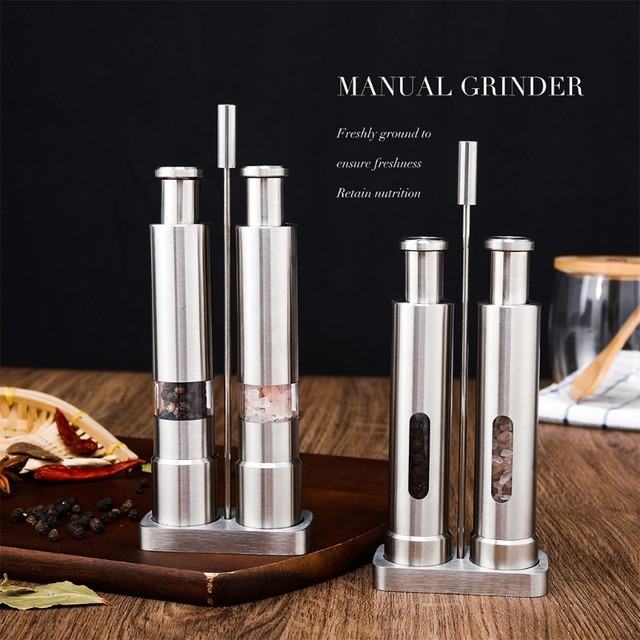 Stainless Steel Pepper Mill Grinder Spice Shaker Kitchen Tools Thumb Push  Button Salt Pepper Tobacco Dry Herb Cigarette Crusher - AliExpress