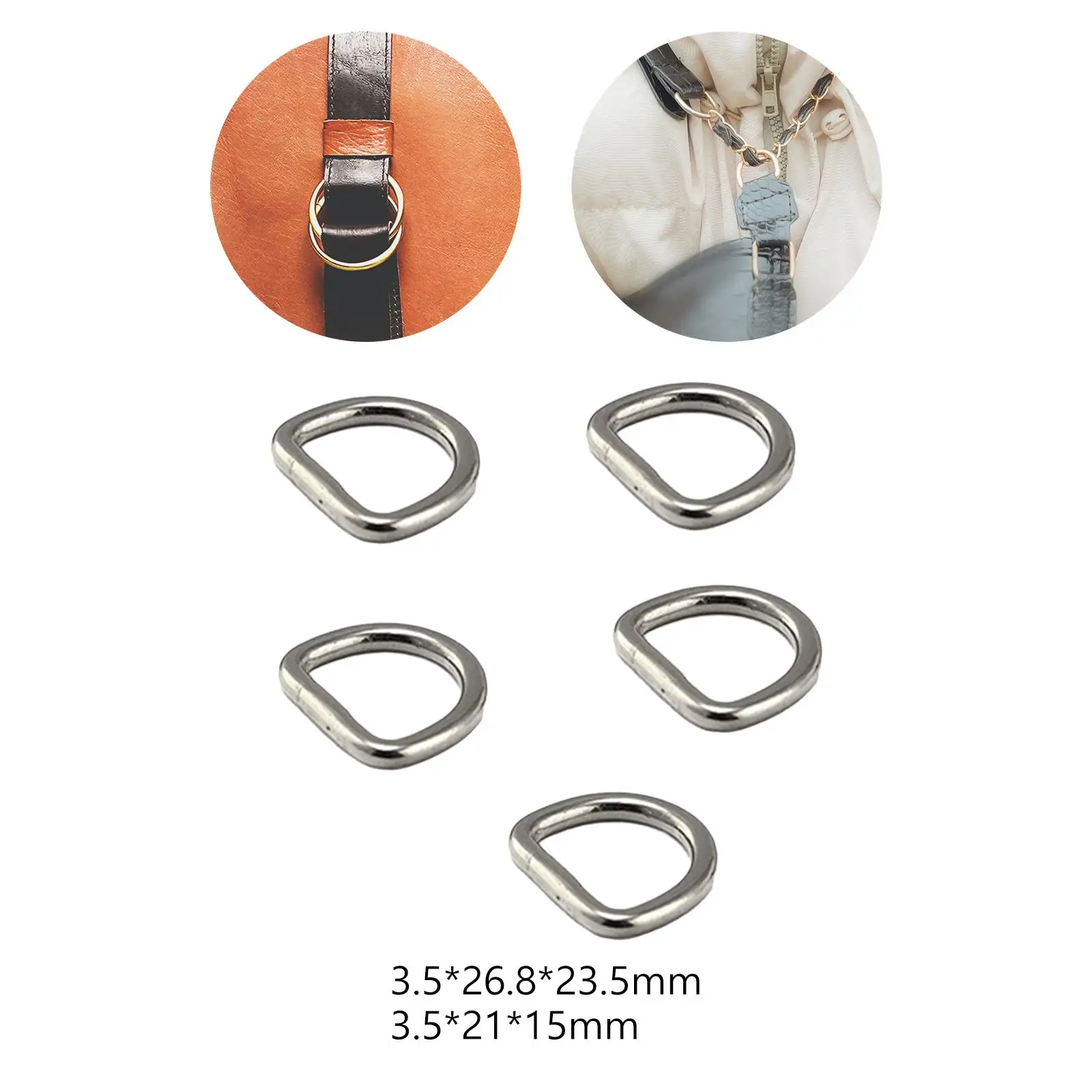 5x Metal D Rings Replacement Heavy Duty Seamless Steel D Hook Buckle for Hammock Pets Collars Keychains Bag Straps Purses