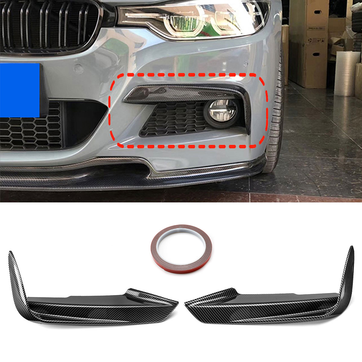 Paar Nebel Licht Lampe Augenbraue Rahmen Abdeckung Für BMW F30 F31 F35 M Sport 2012-2019 Auto Frontschürze lip Splitter Canards Spoiler – Detail 3