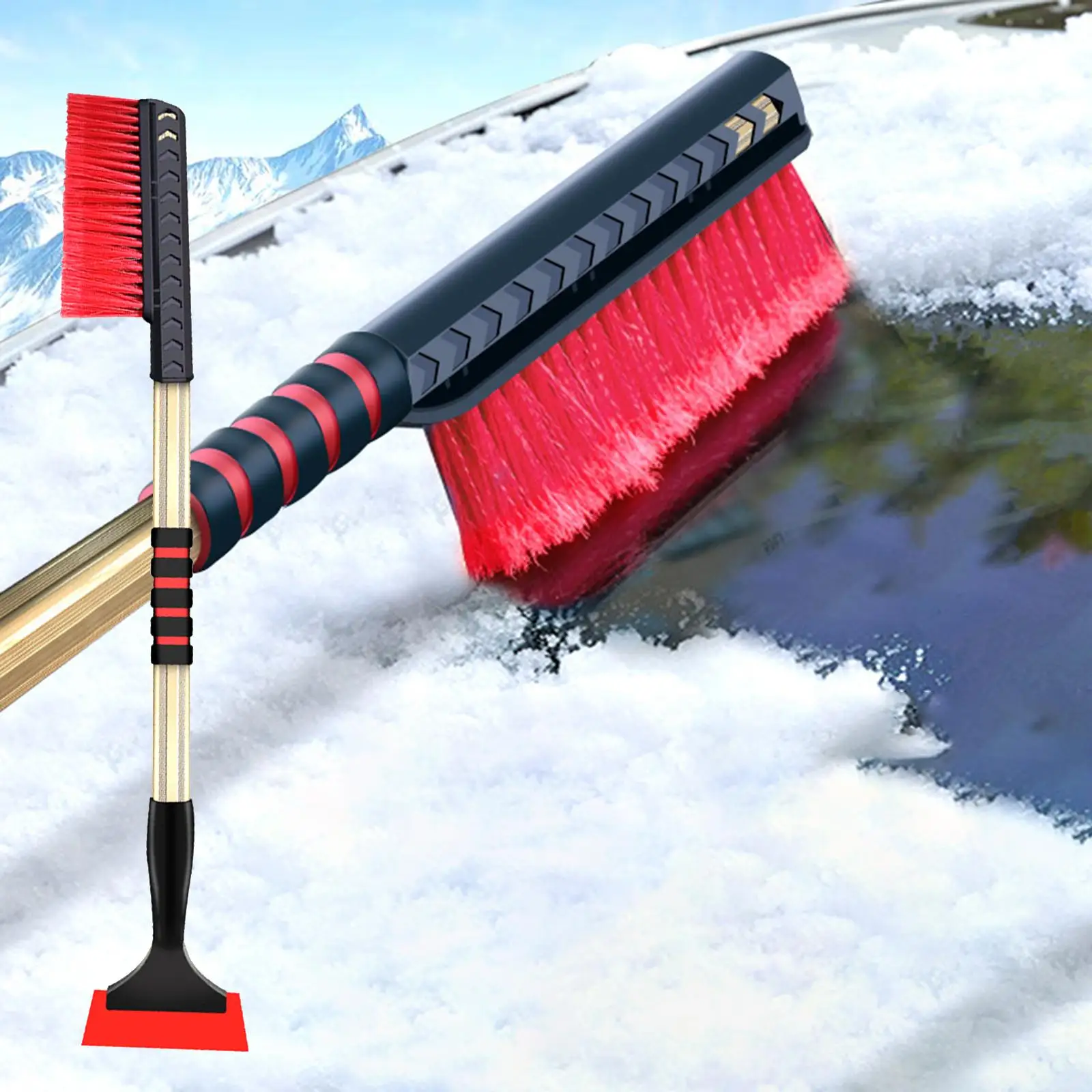 Portable Winter Snow Removal Brush Tool, Telescopic Metal Handle, Windshield