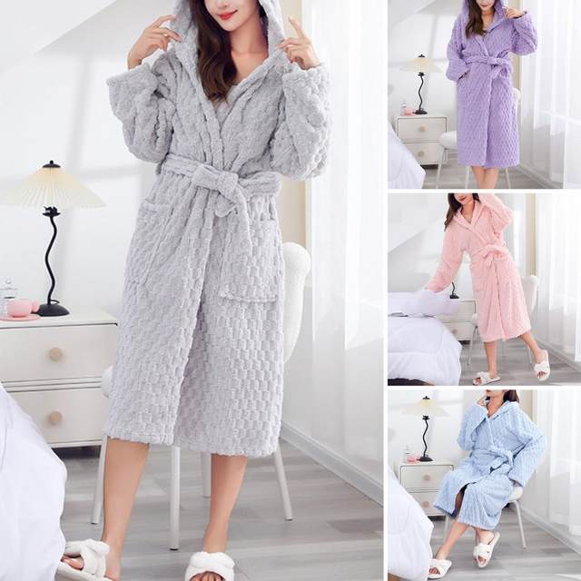 Thicken Fuzzy Robes Bathrobe Long Women Cute Ear Warm Hooded Robe Rabbit  Flannel Kimono Bath Robe Dressing Gown Velvet Sleepwear - AliExpress