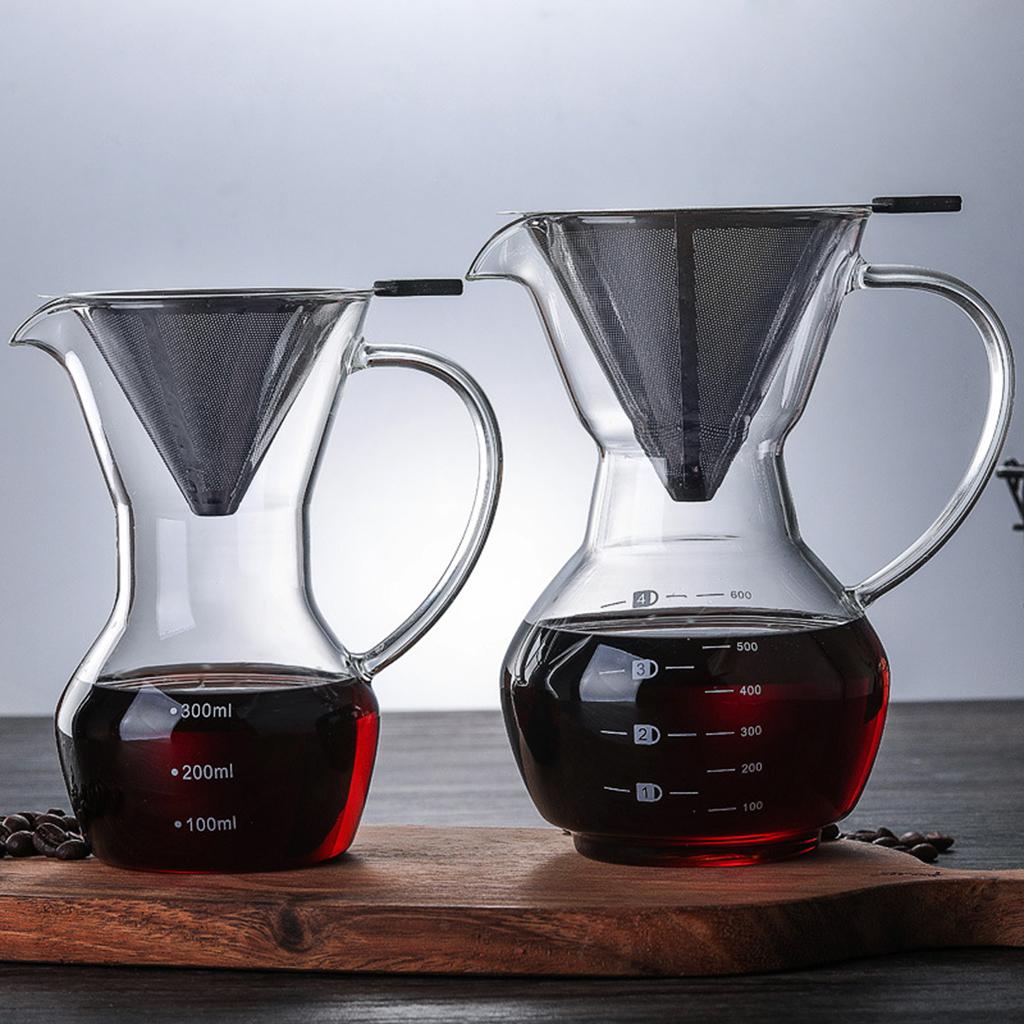  Coffee Maker Glass Carafe Coffee Dripper Heat Resistant Stainless Steel Paperless Filter for  Apartment