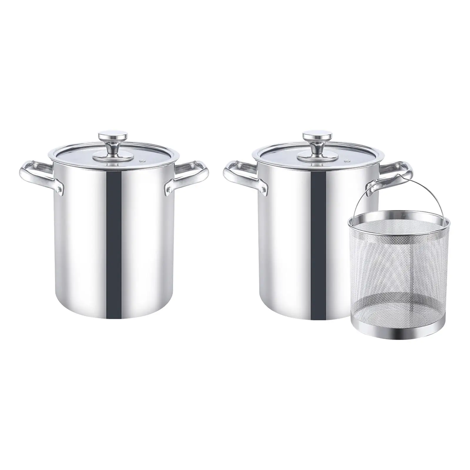 304 Stainless Steel Stockpot, Large Deep Frying Stock Pots, with Double Handle & Glass Lid, Heavy Duty Kitchen Soup Pot