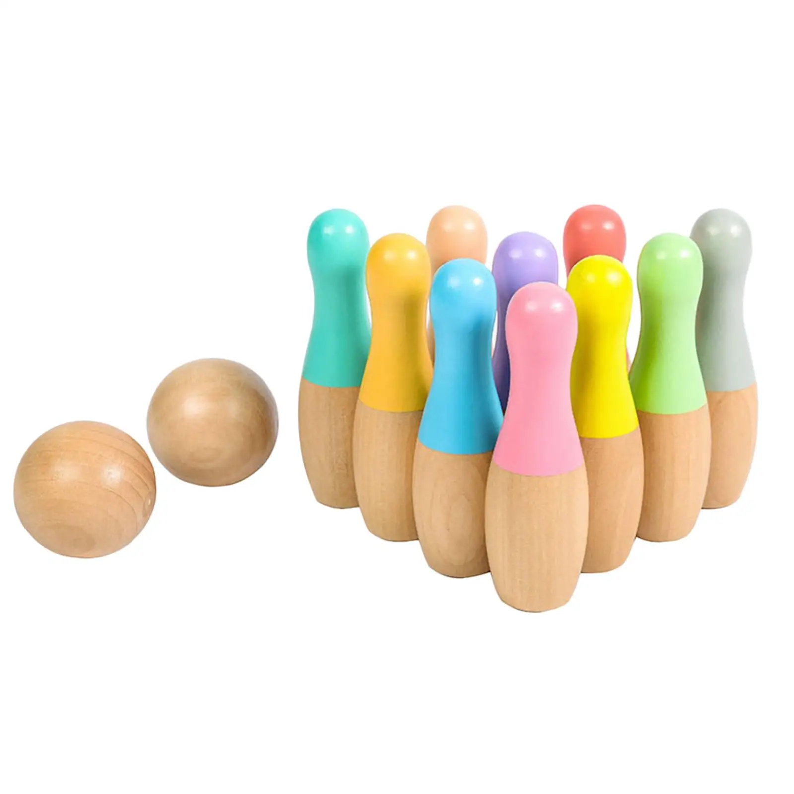 Colorful Children Lawn Wooden Bowling Game Set , Birthday Party Gift , Developing Brain Power Classic for Kids, Adults Yard Game